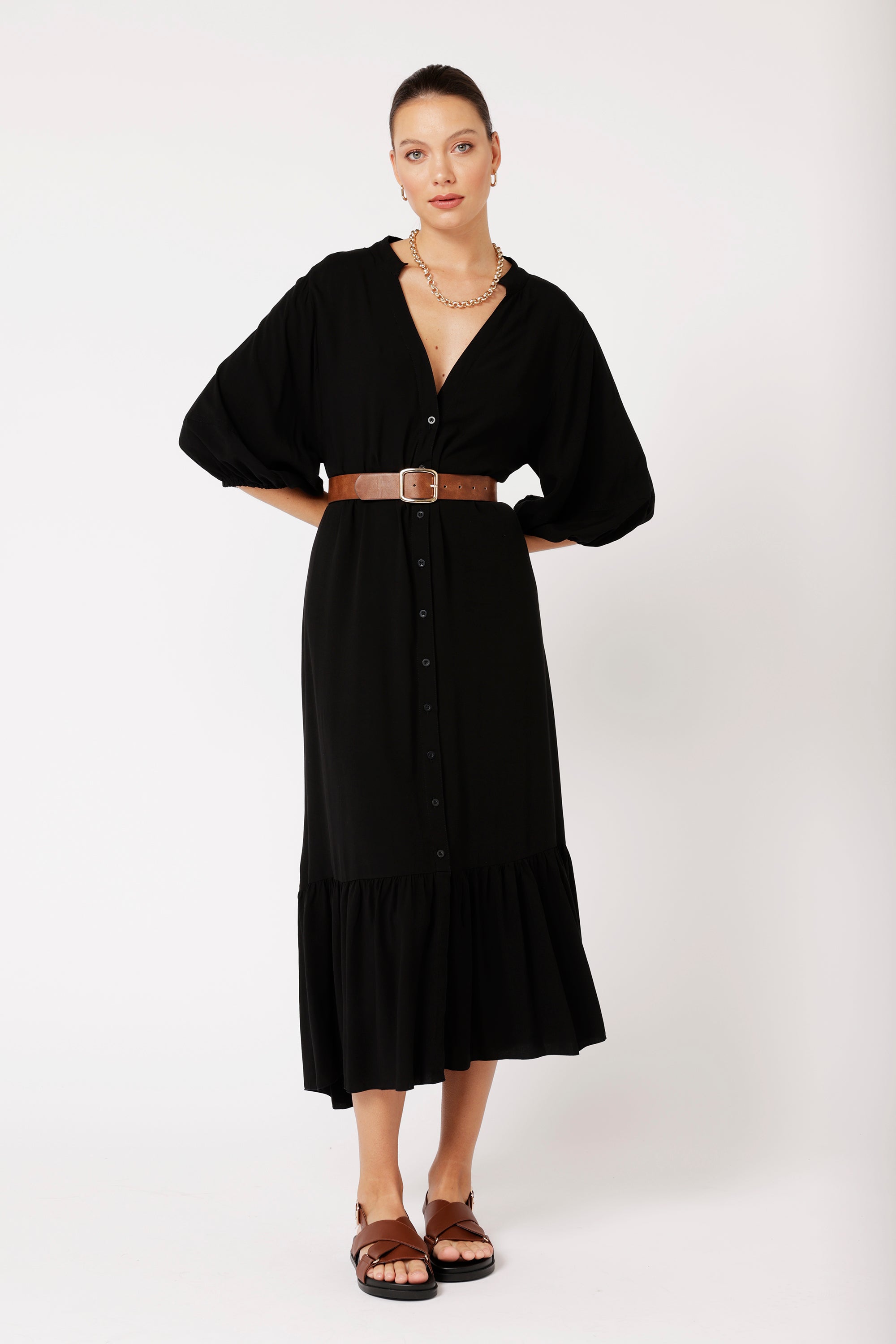 Bentley Shirt Dress MAXI | Black - Saffron Road