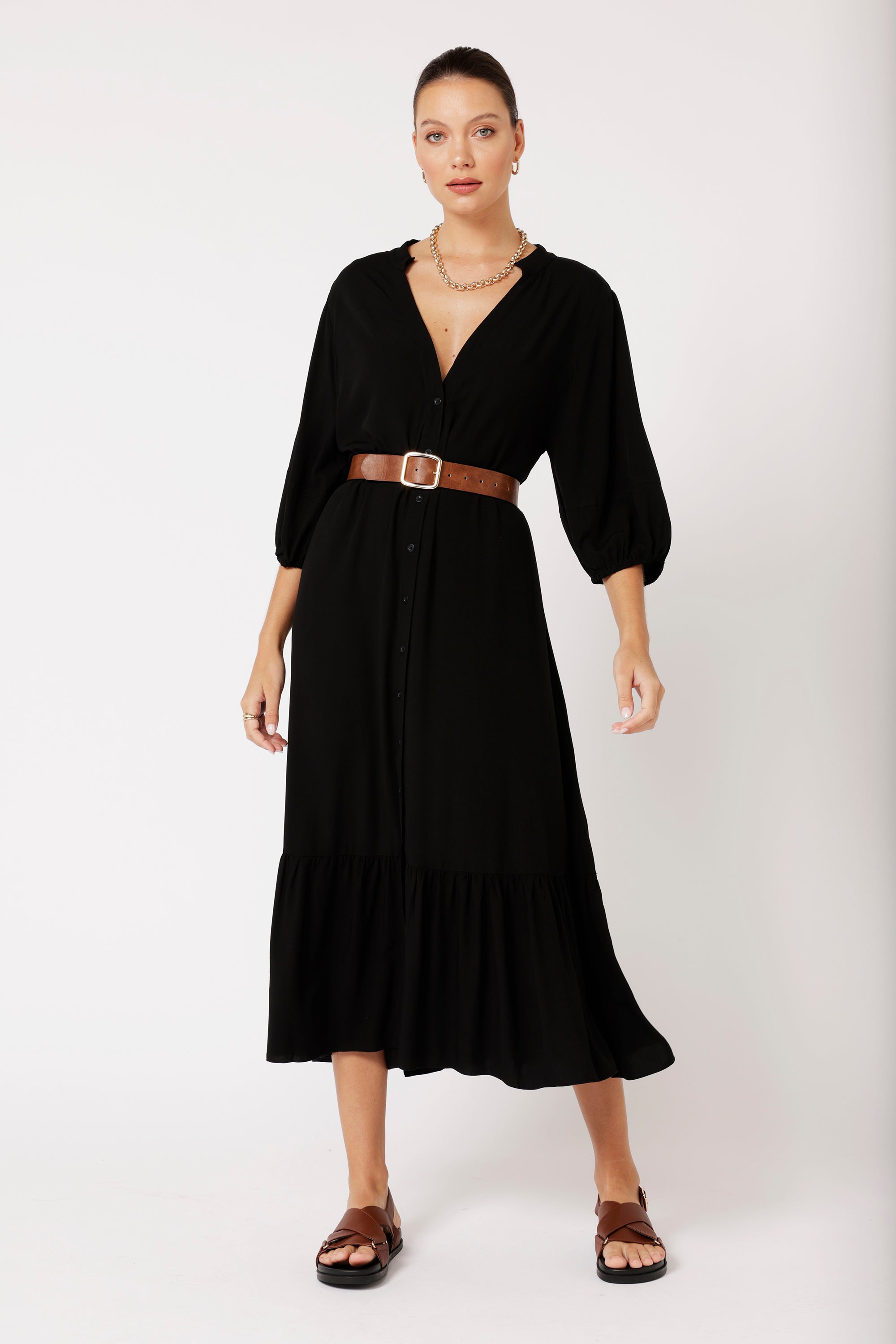 Bentley Shirt Dress MAXI | Black - Saffron Road