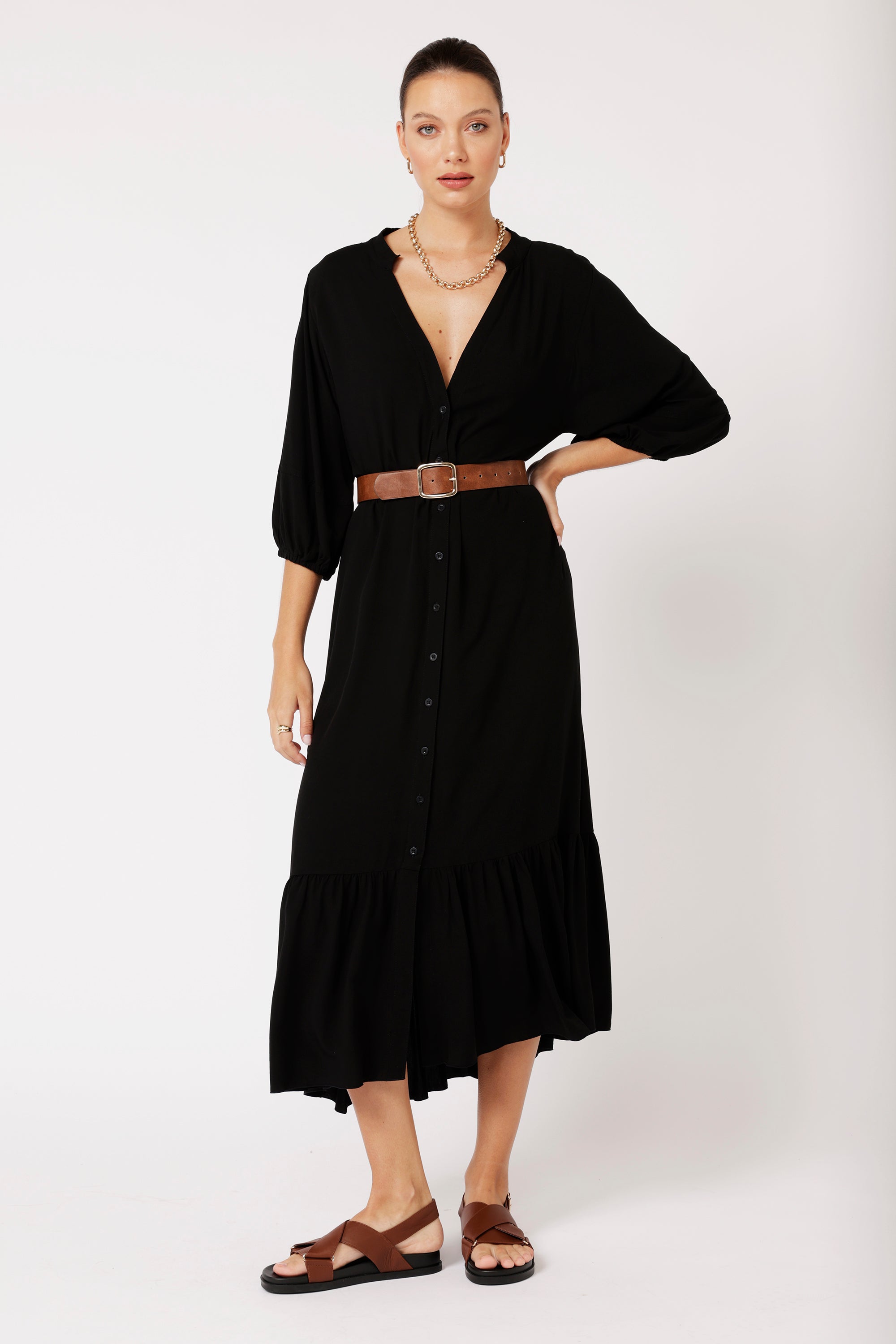 Bentley Shirt Dress MAXI | Black - Saffron Road