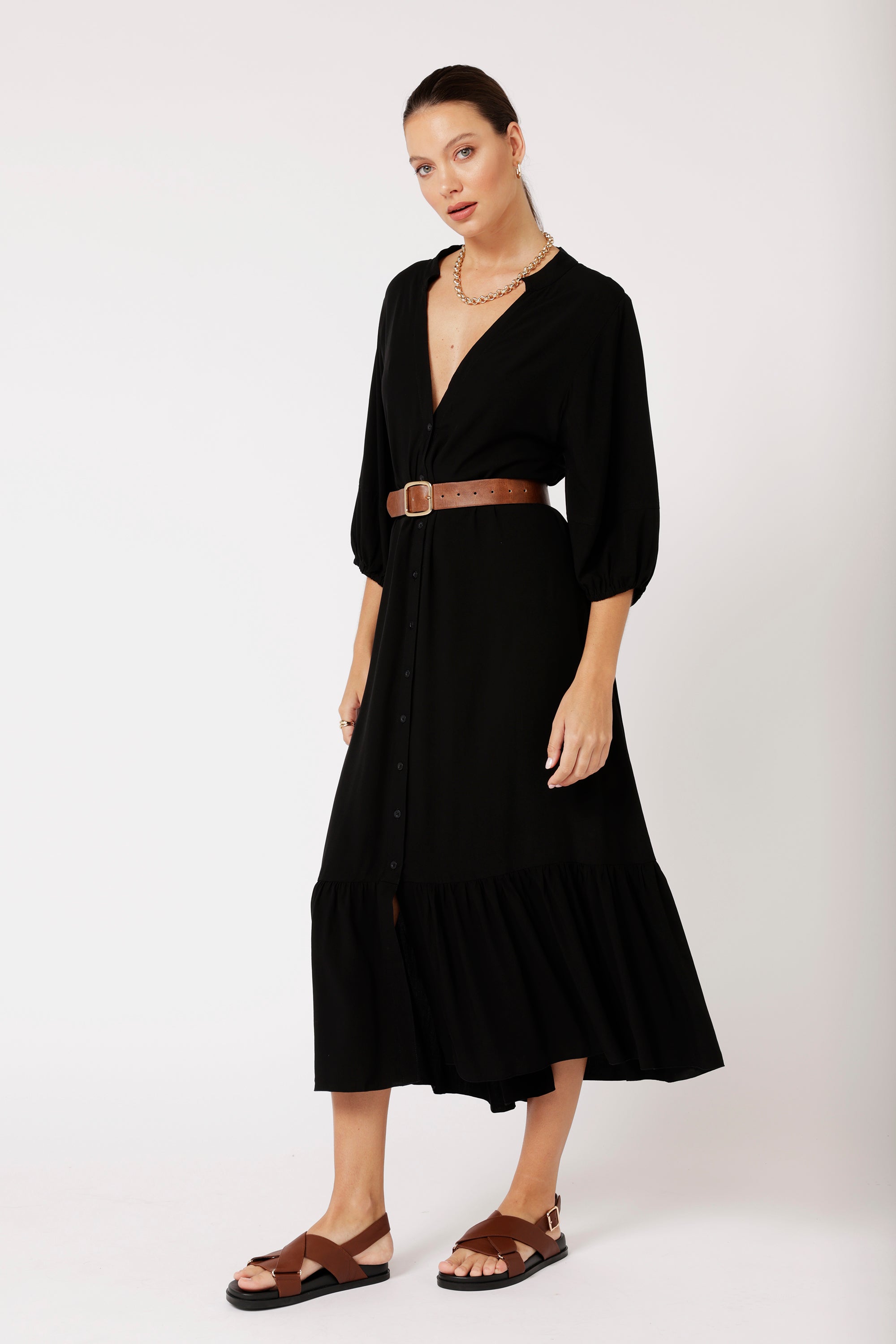 Bentley Shirt Dress MAXI | Black - Saffron Road