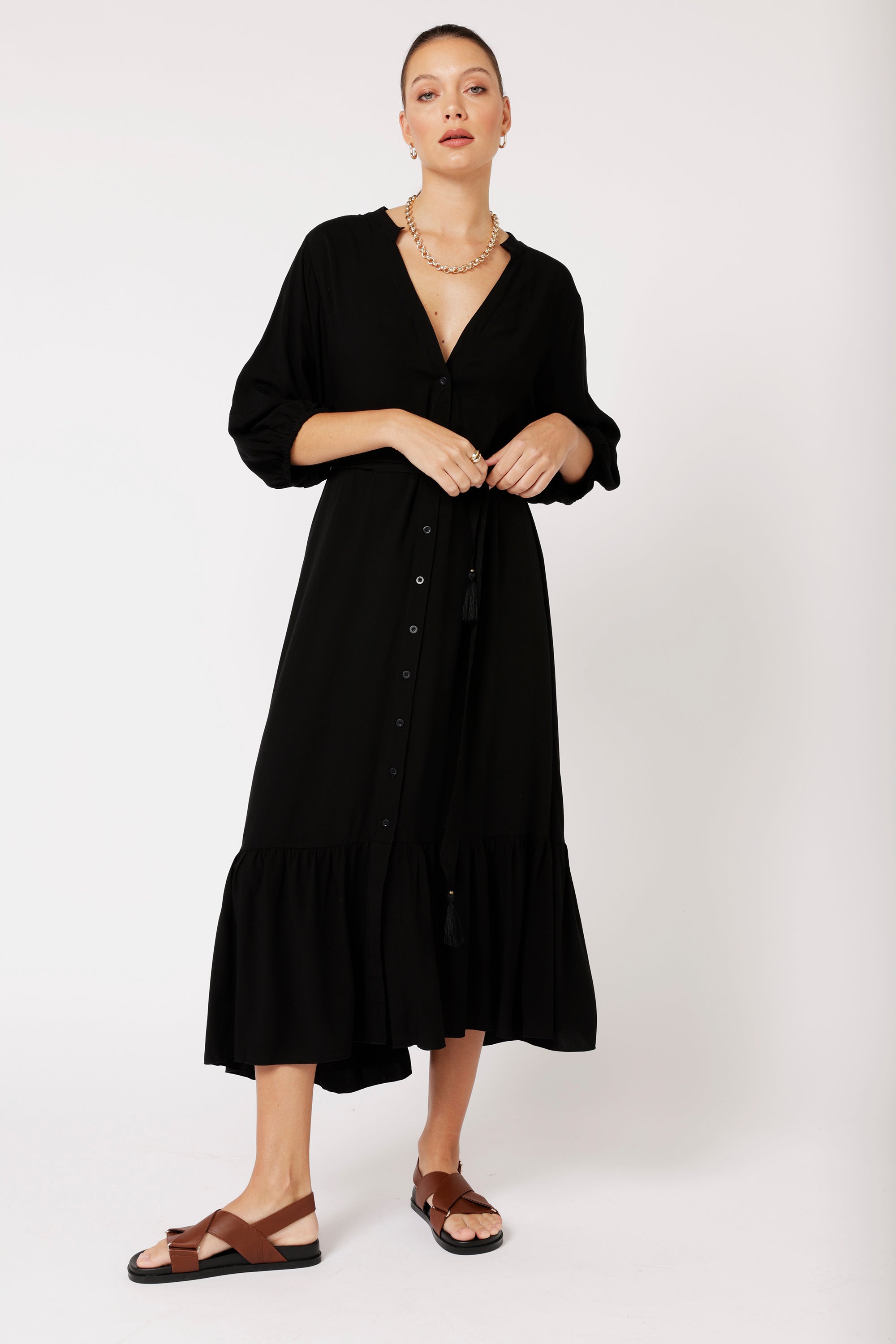 Bentley Shirt Dress MAXI | Black - Saffron Road