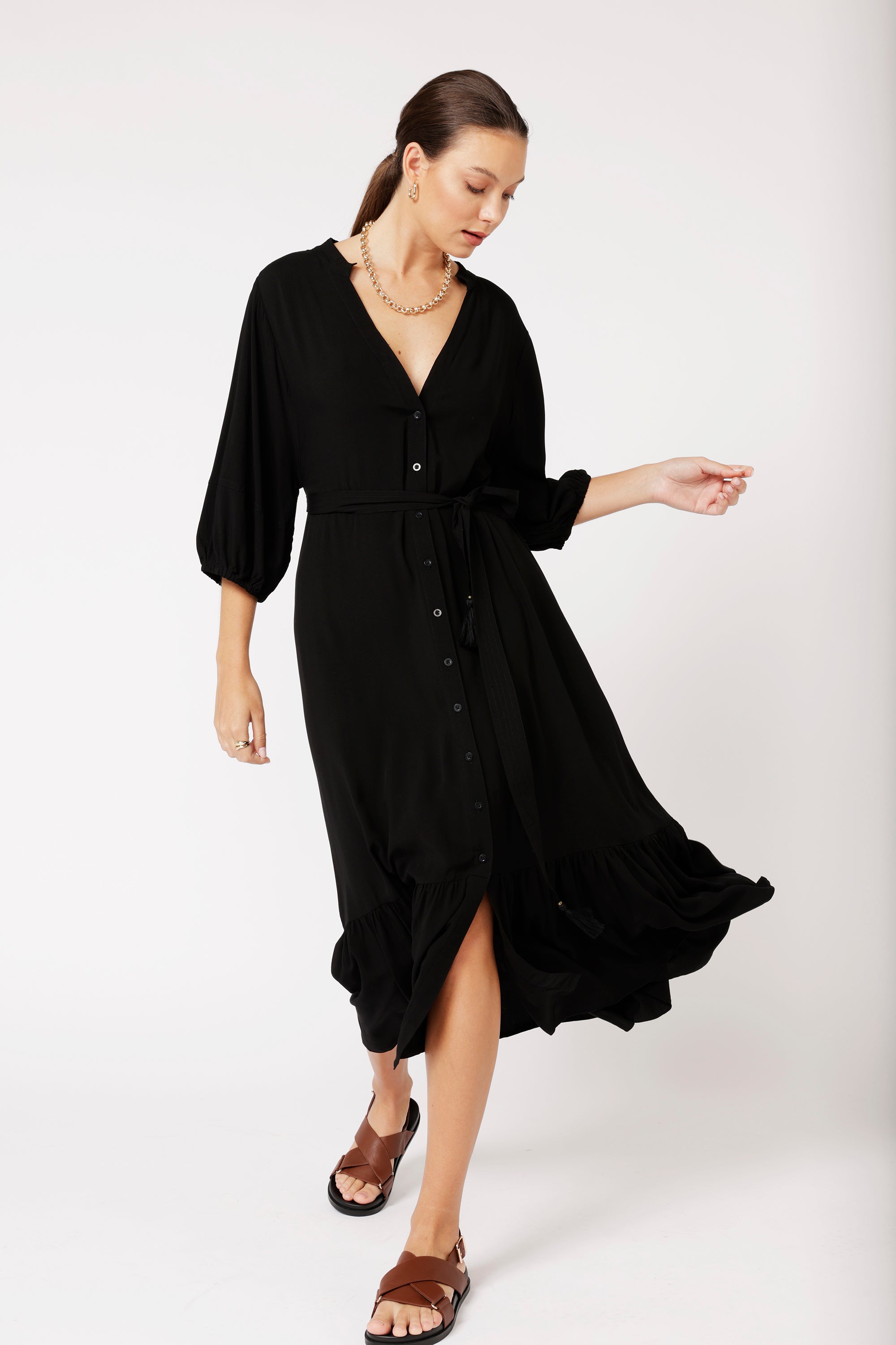 Bentley Shirt Dress MAXI | Black - Saffron Road