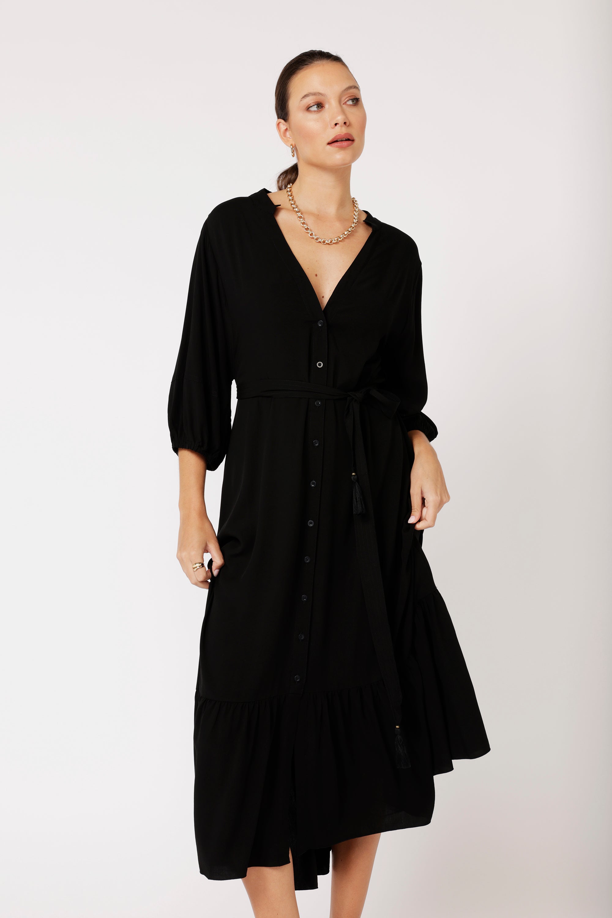 Bentley Shirt Dress MAXI | Black - Saffron Road