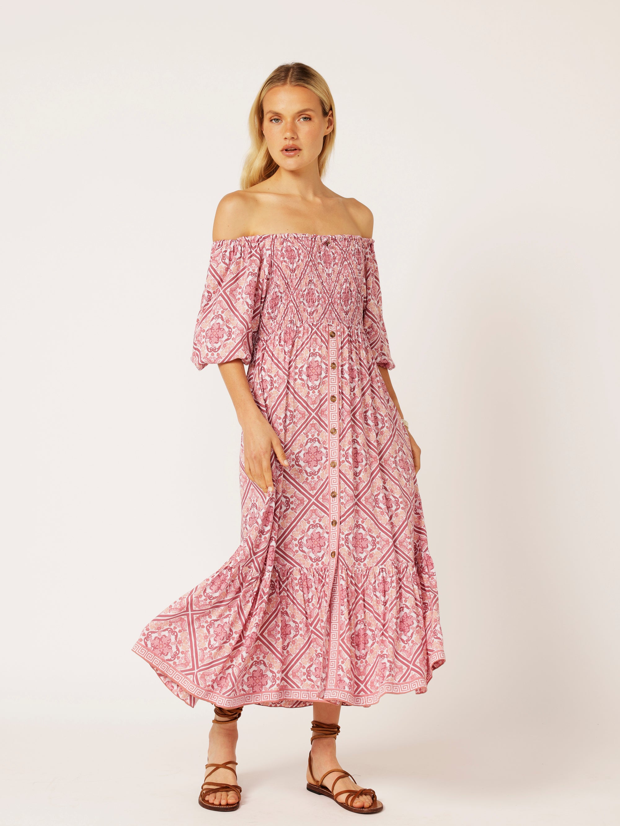 Saffron Road Fashion Harper Dress Maxi Tea Rose Tile