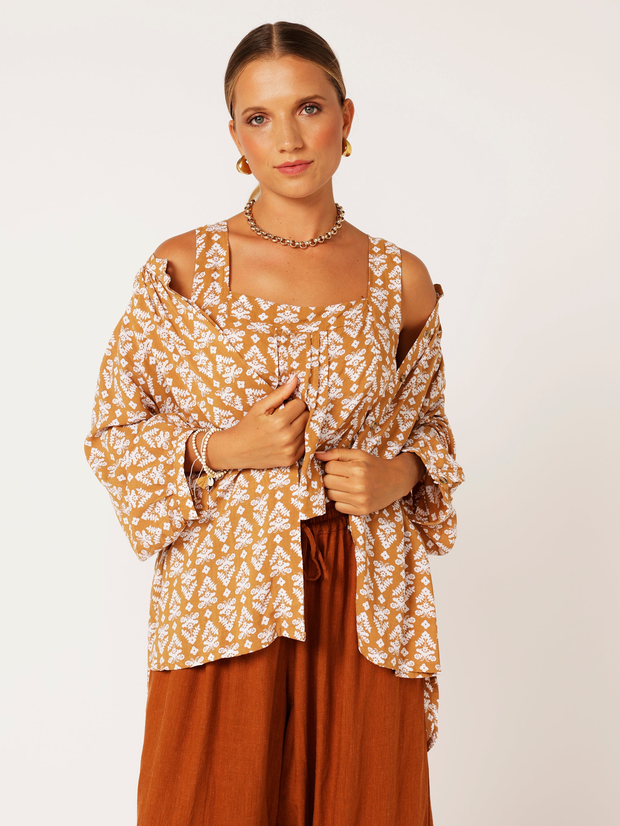 Beatrix Blouse | Aztec Cinnamon - Saffron Road