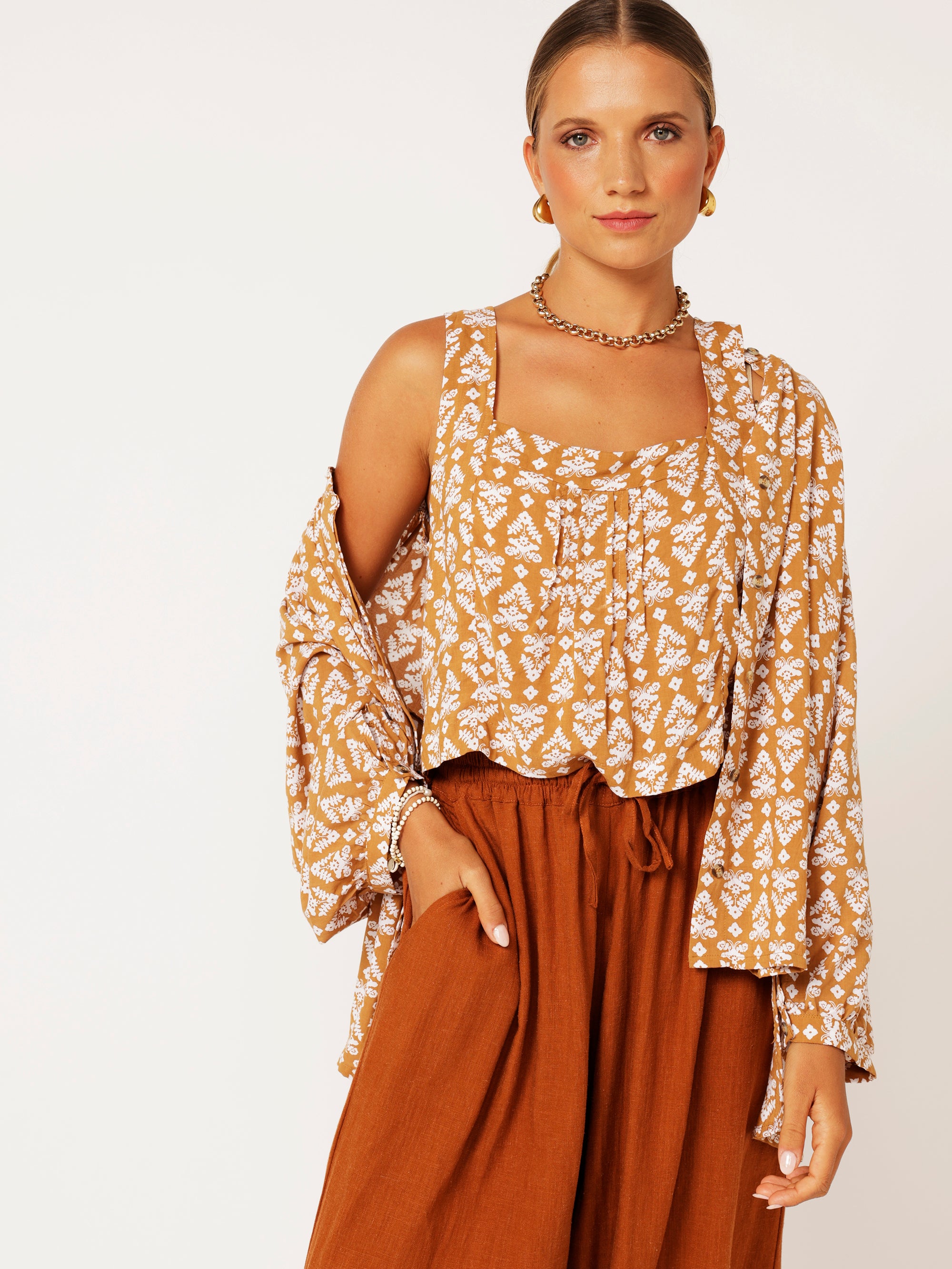 Beatrix Blouse | Aztec Cinnamon - Saffron Road