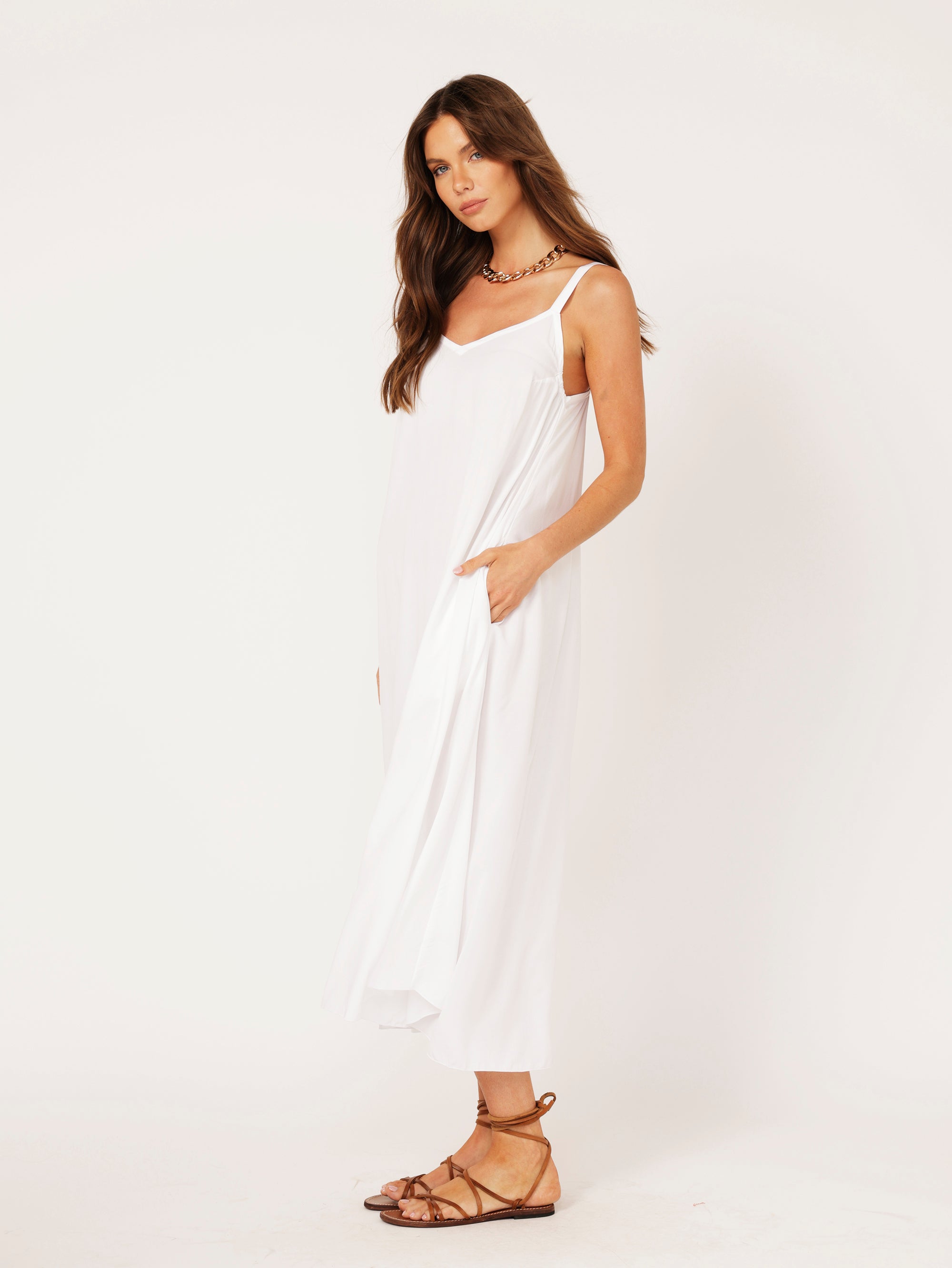 A-line Slip Dress | White Rayon - Saffron Road