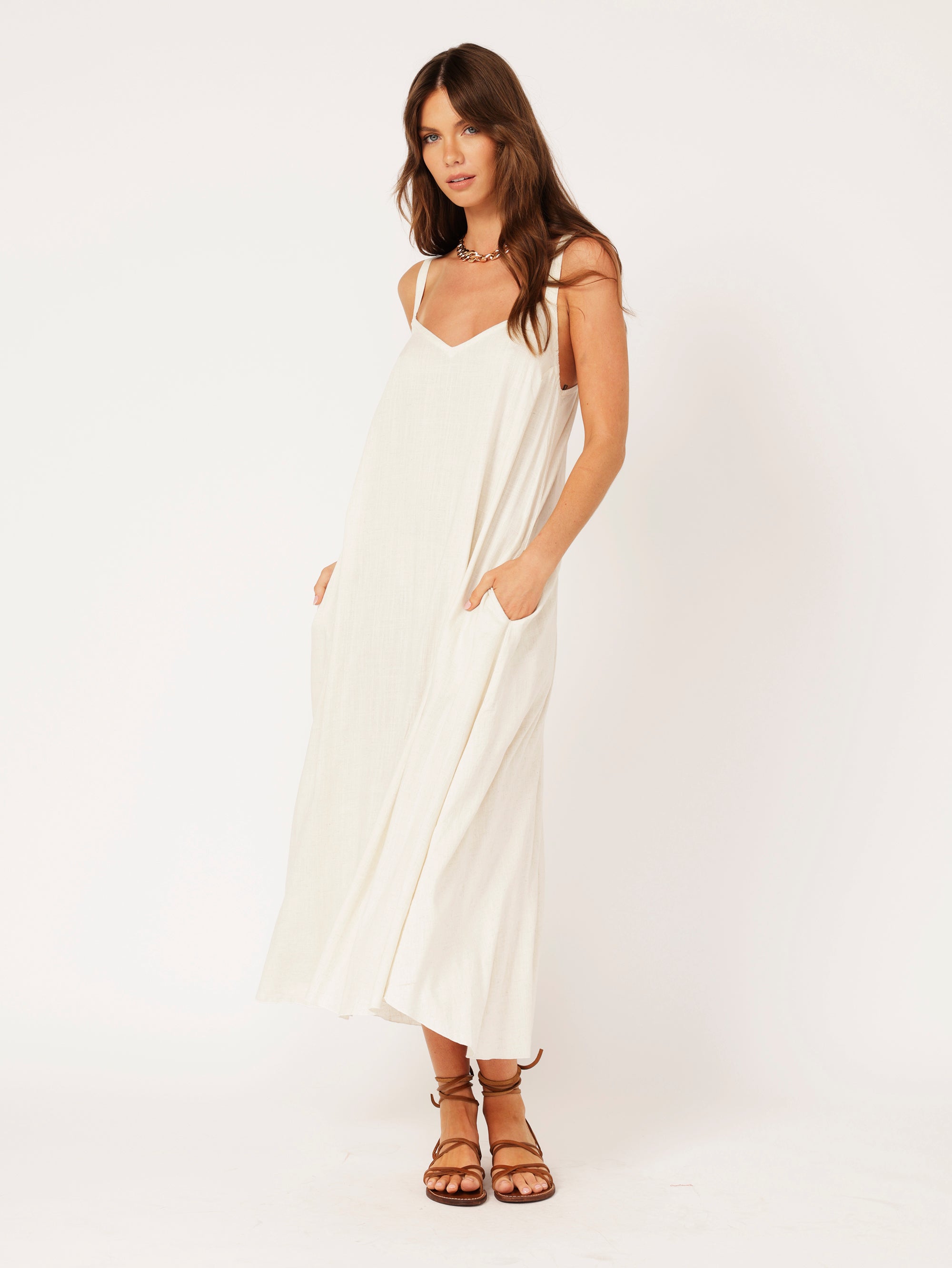 A-line Slip Dress | Wheat | Viscose Linen - Saffron Road