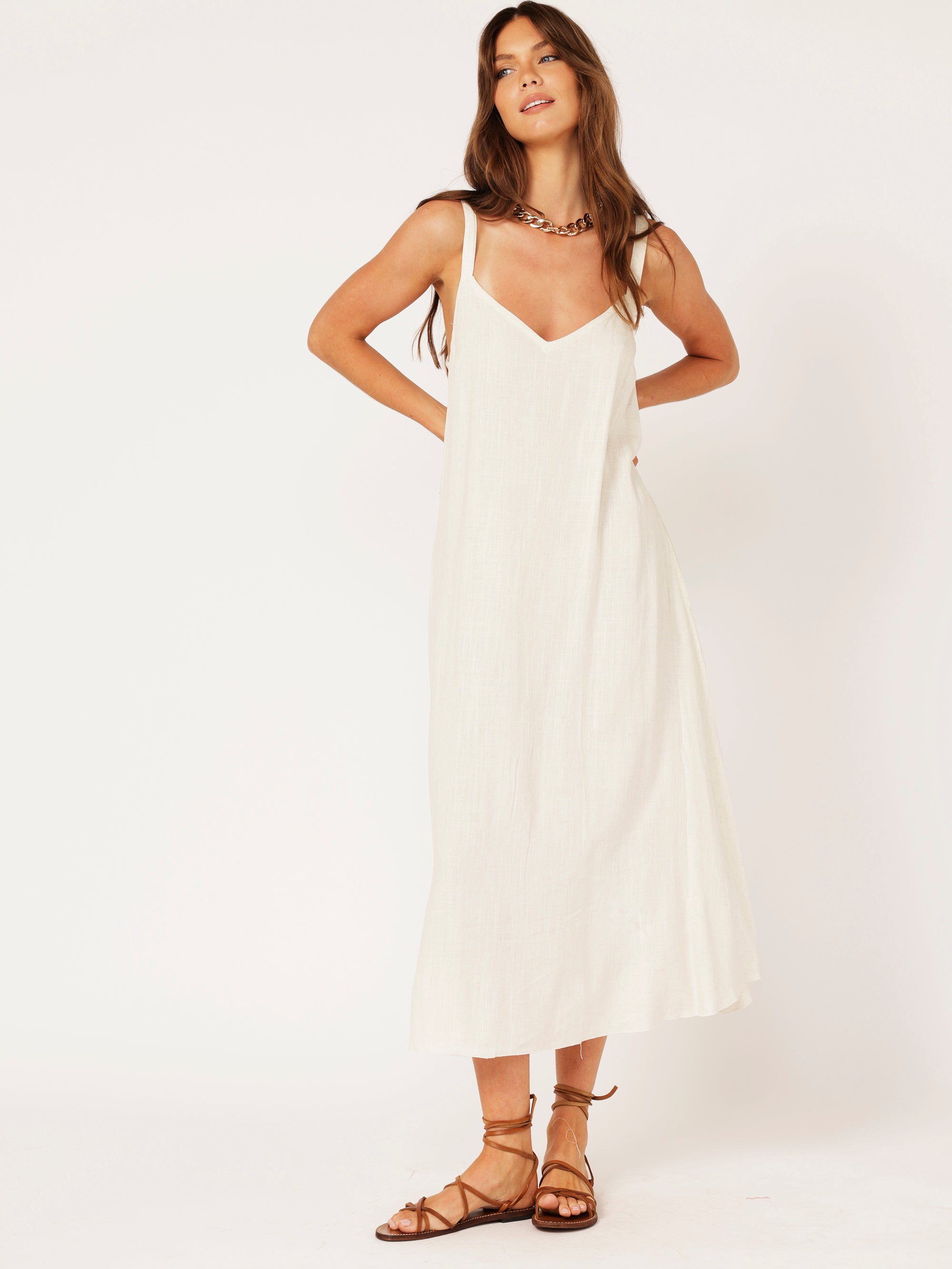 A-line Slip Dress | Wheat | Viscose Linen - Saffron Road