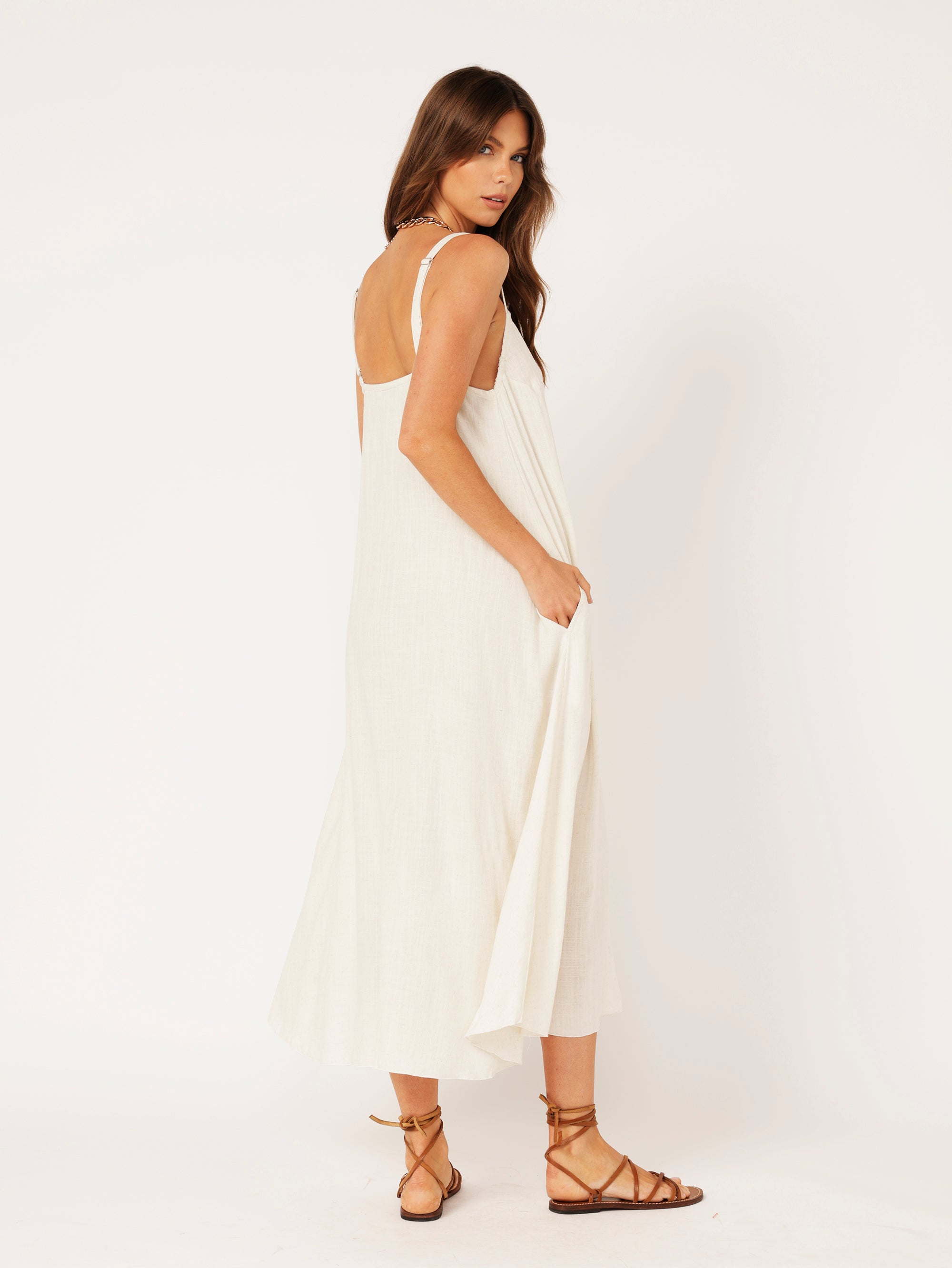 A-line Slip Dress | Wheat | Viscose Linen - Saffron Road