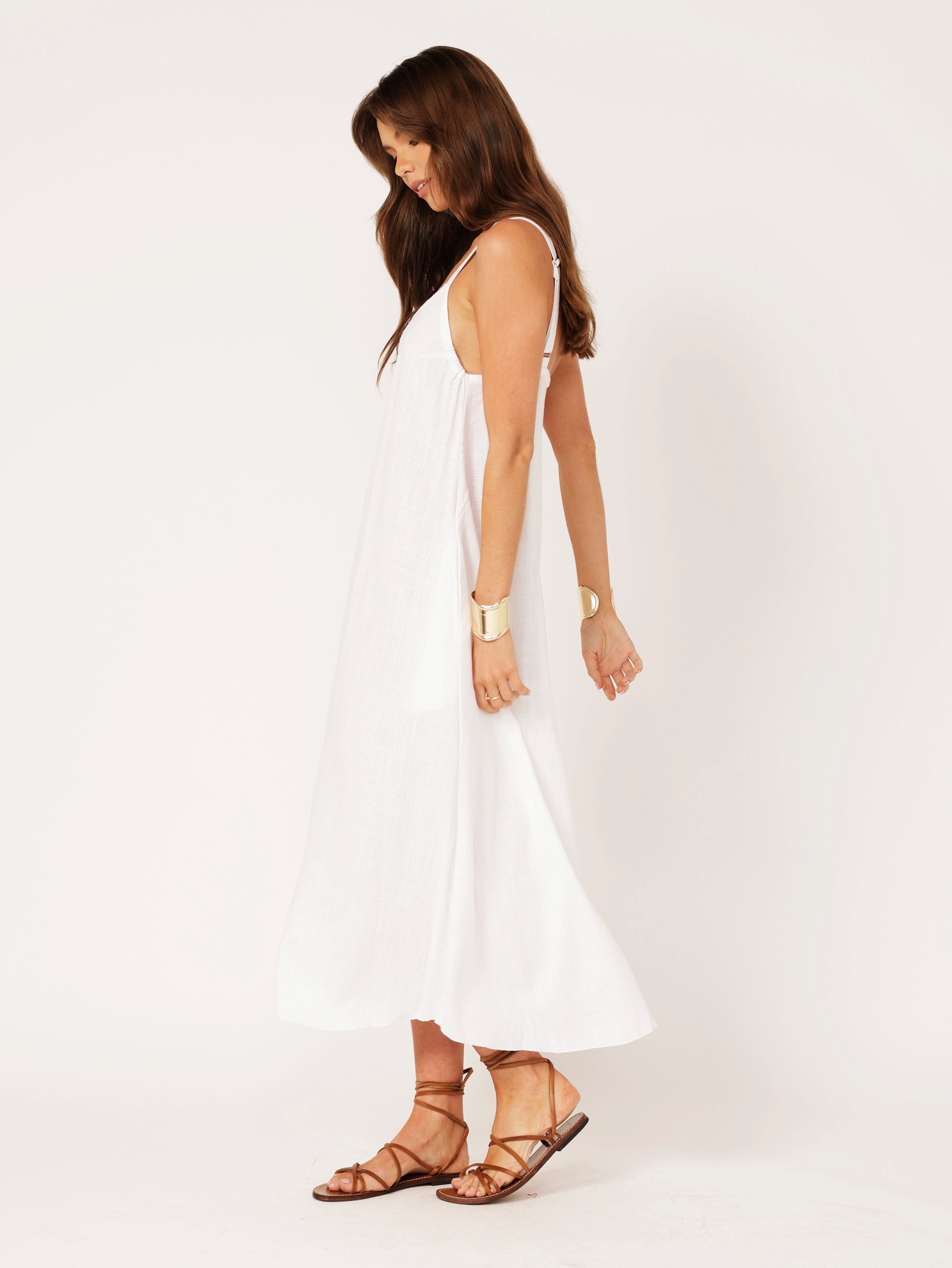 A-line Slip Dress | White | Viscose Linen - Saffron Road