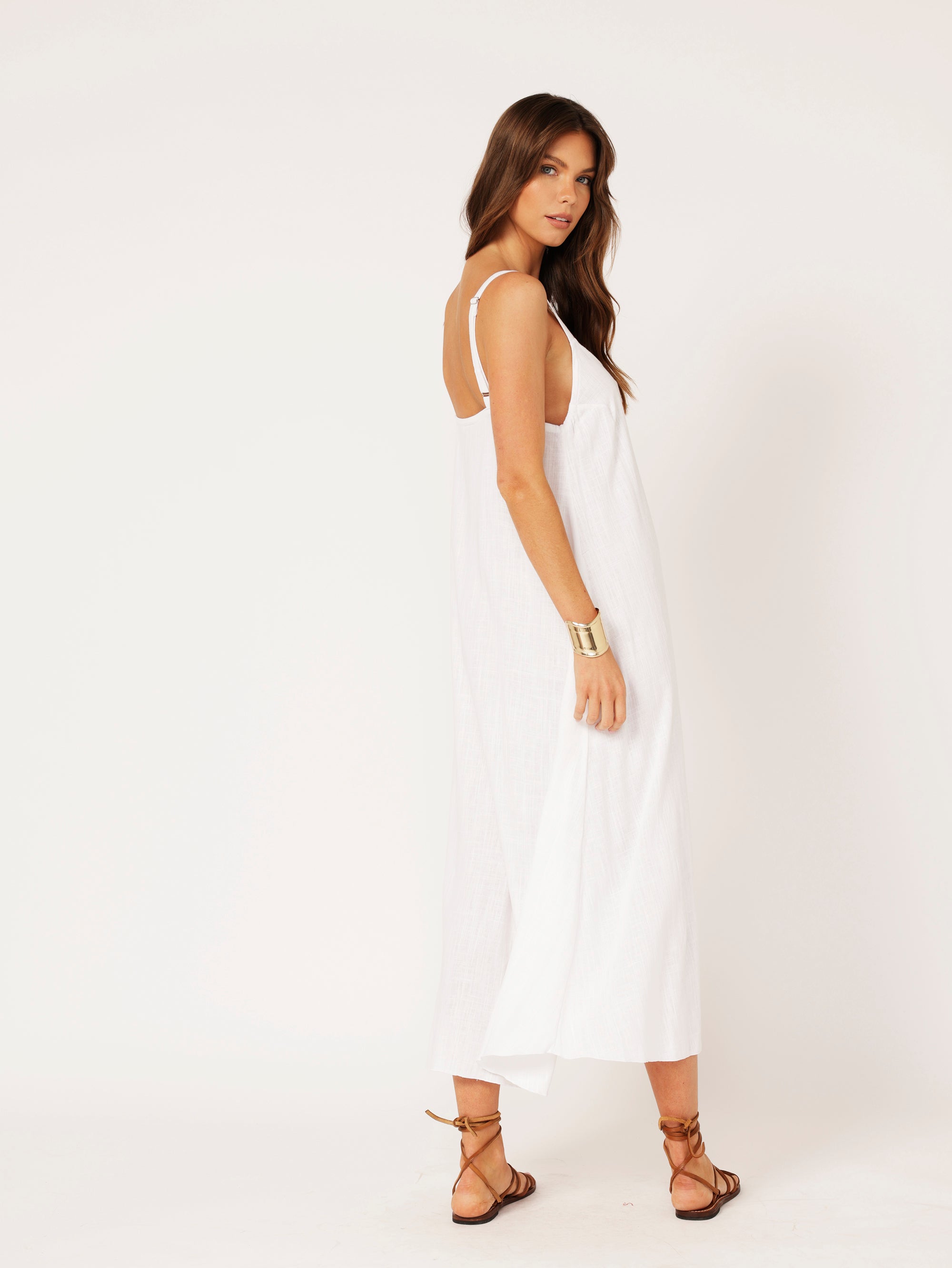 A-line Slip Dress | White | Viscose Linen - Saffron Road