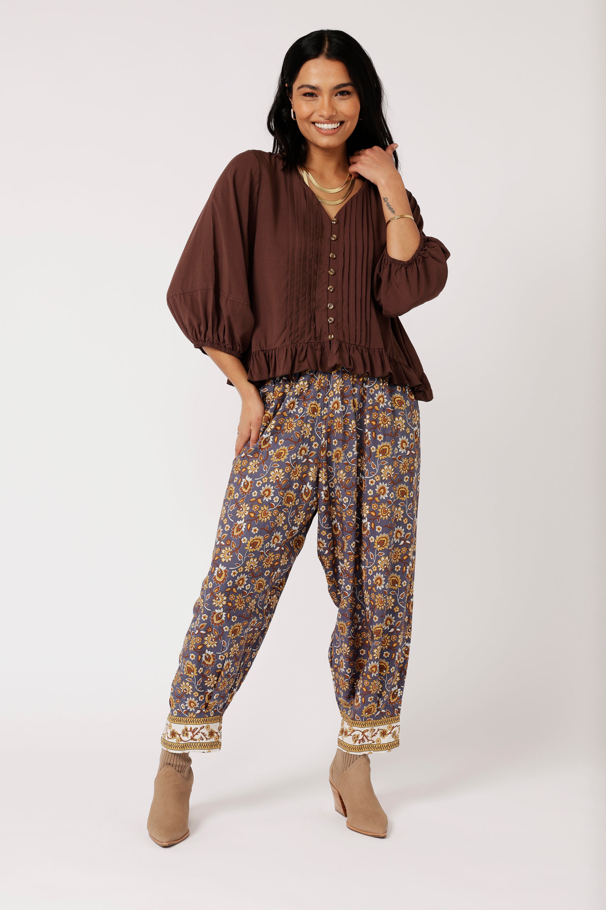 Lily Rose Top (Long Sleeve)| Chocolate - Saffron Road