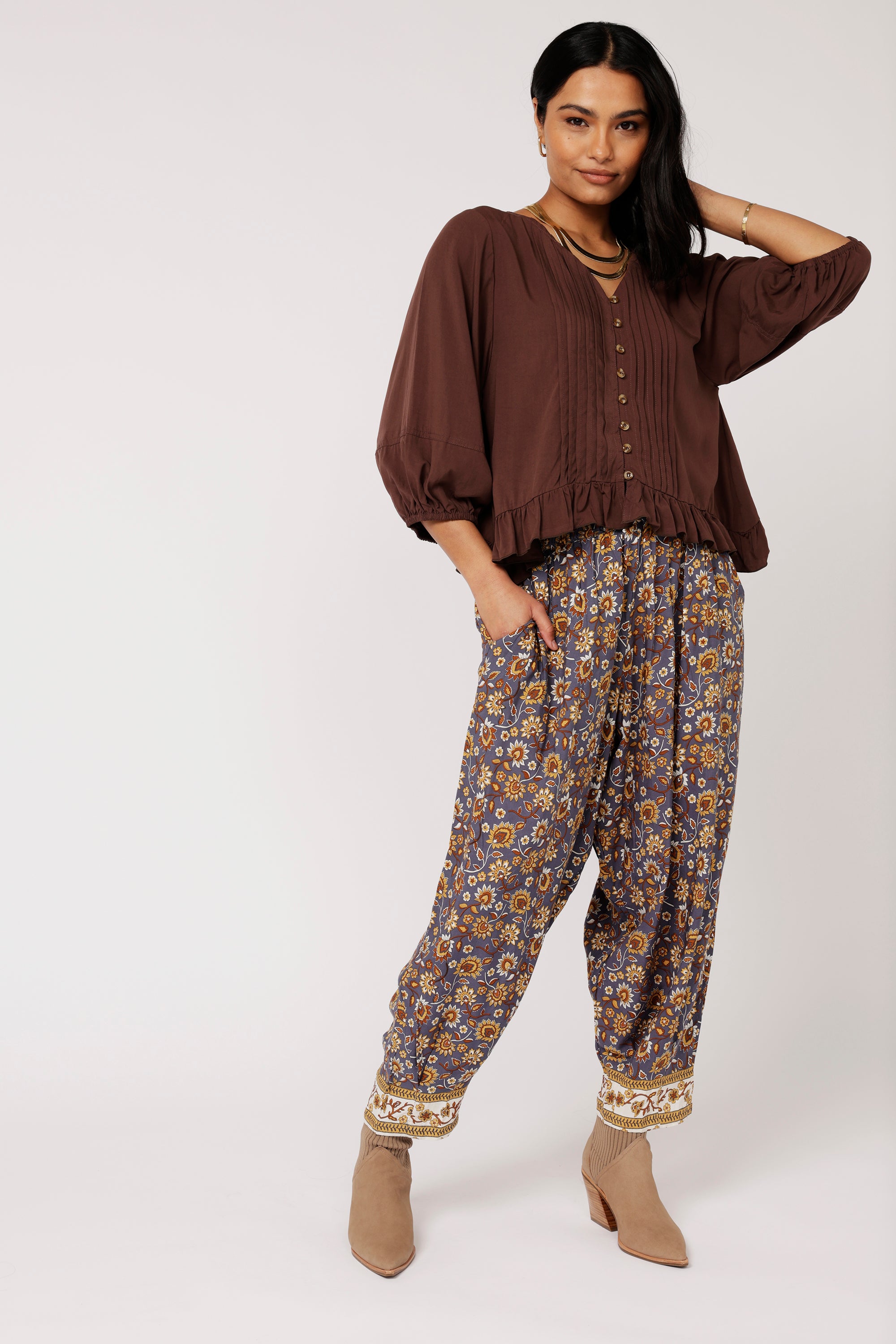 Lily Rose Top (Long Sleeve)| Chocolate - Saffron Road