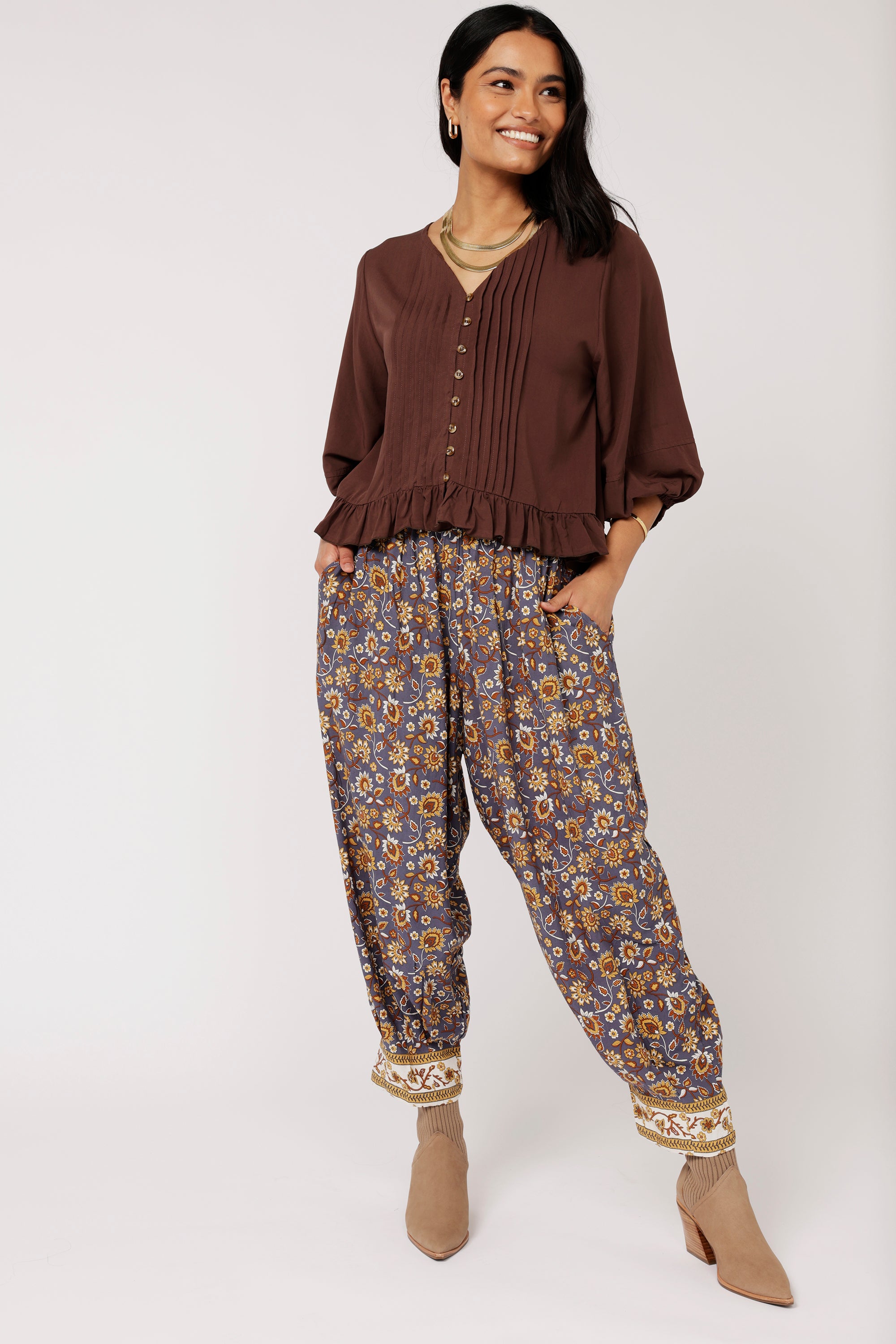 Lily Rose Top (Long Sleeve)| Chocolate - Saffron Road