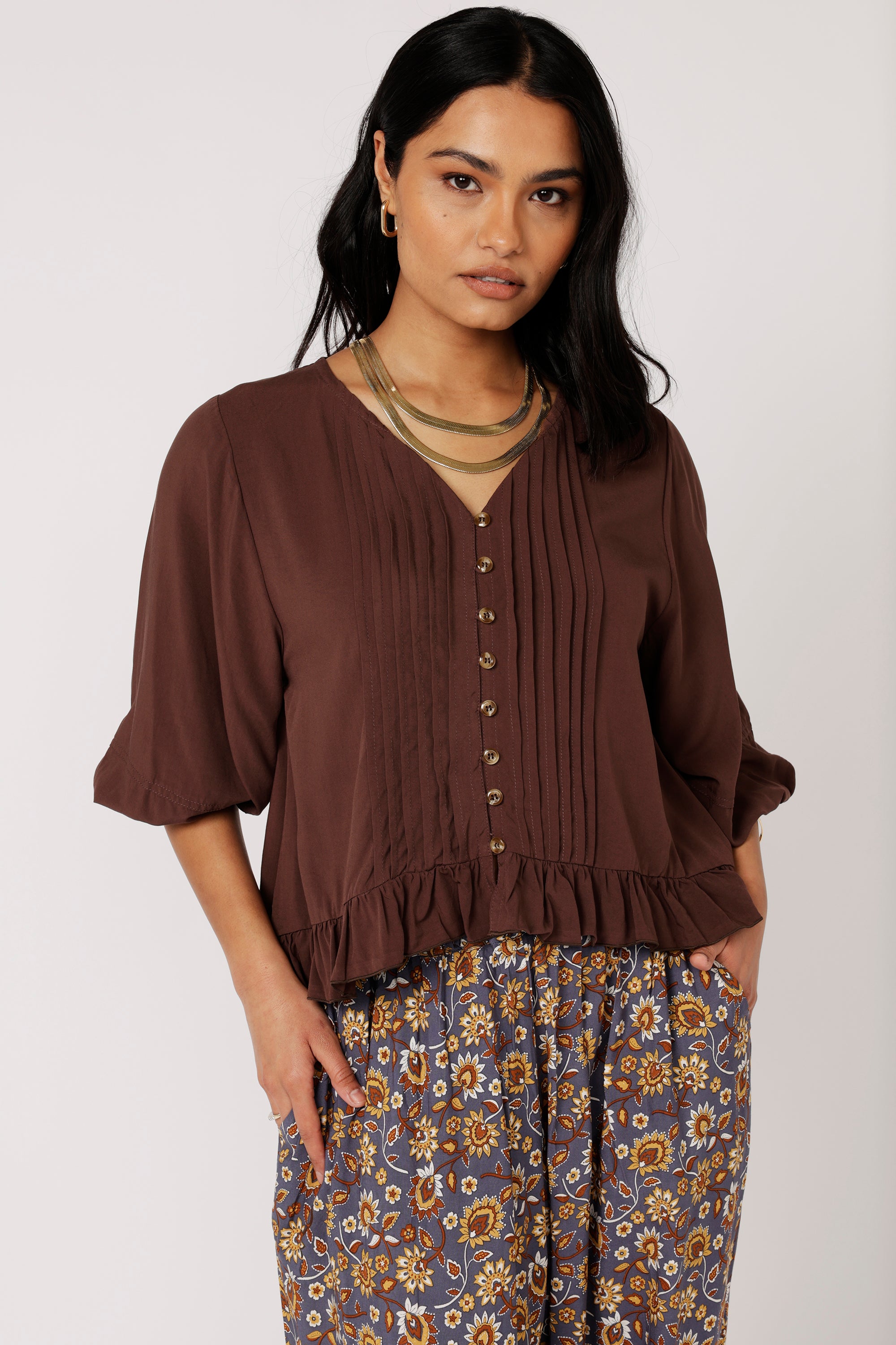 Lily Rose Top (Long Sleeve)| Chocolate - Saffron Road
