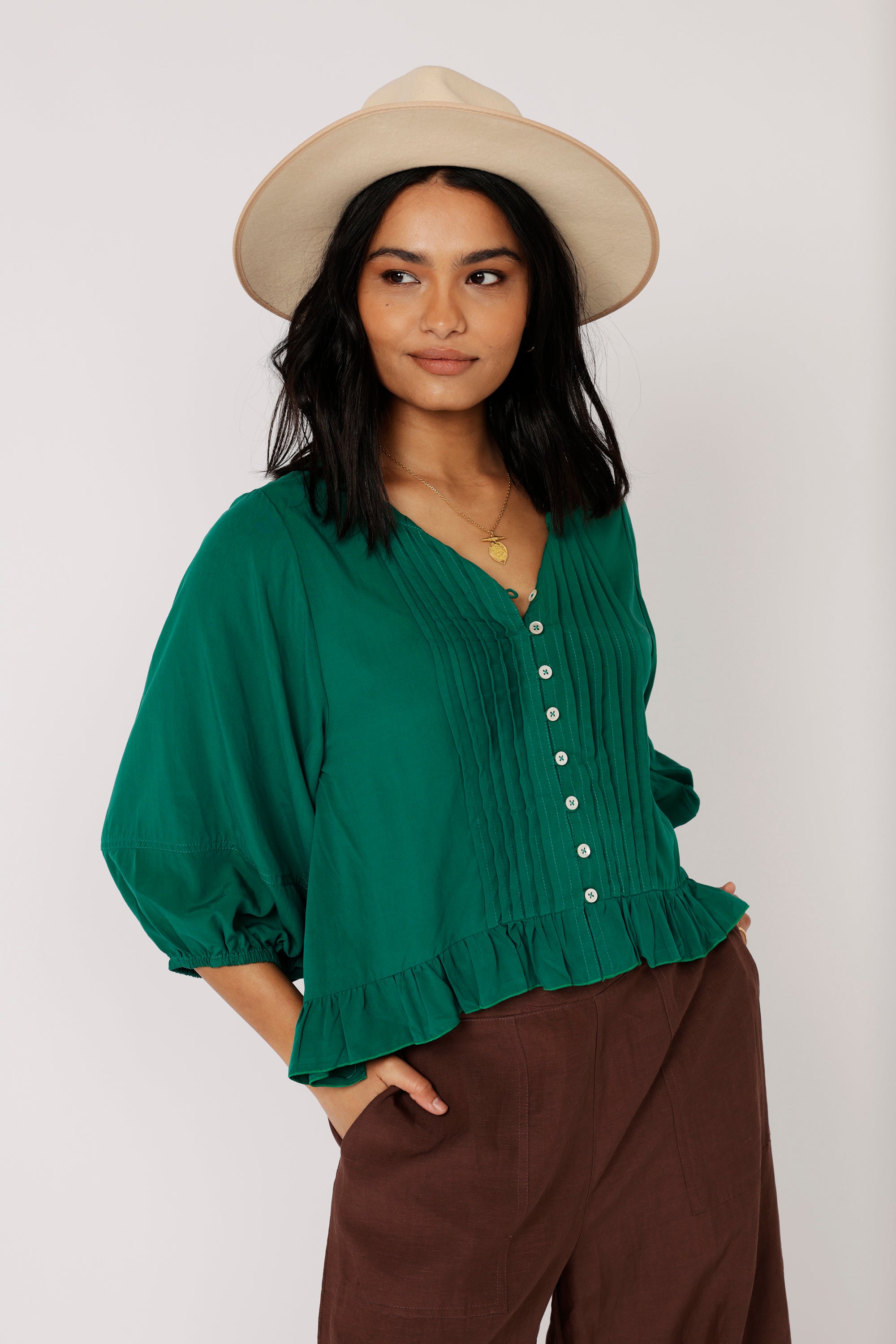 Lily Rose Top (Long Sleeve)| Forest Green - Saffron Road