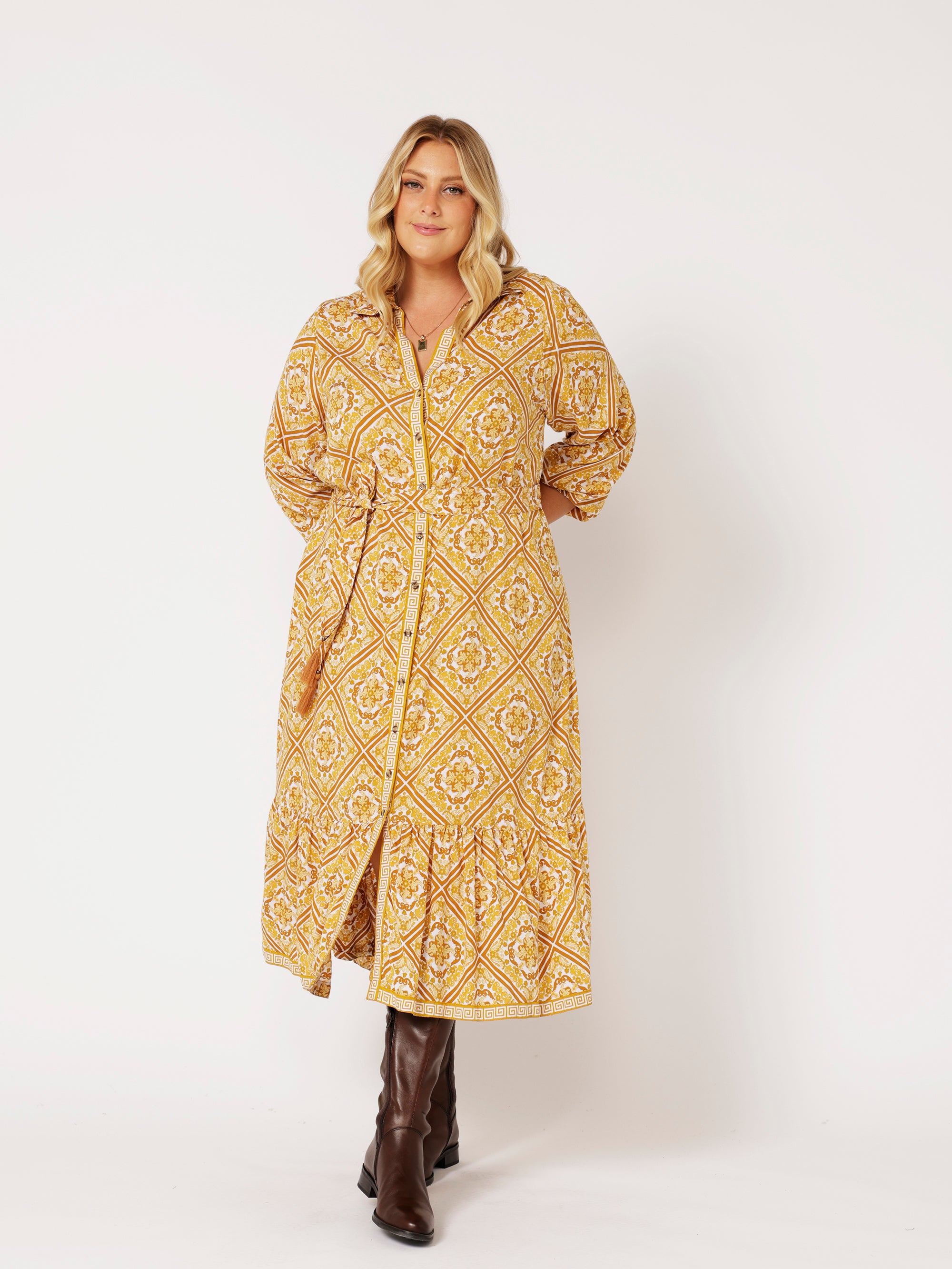Bentley Shirt Dress MAXI | Golden Tile - Saffron Road