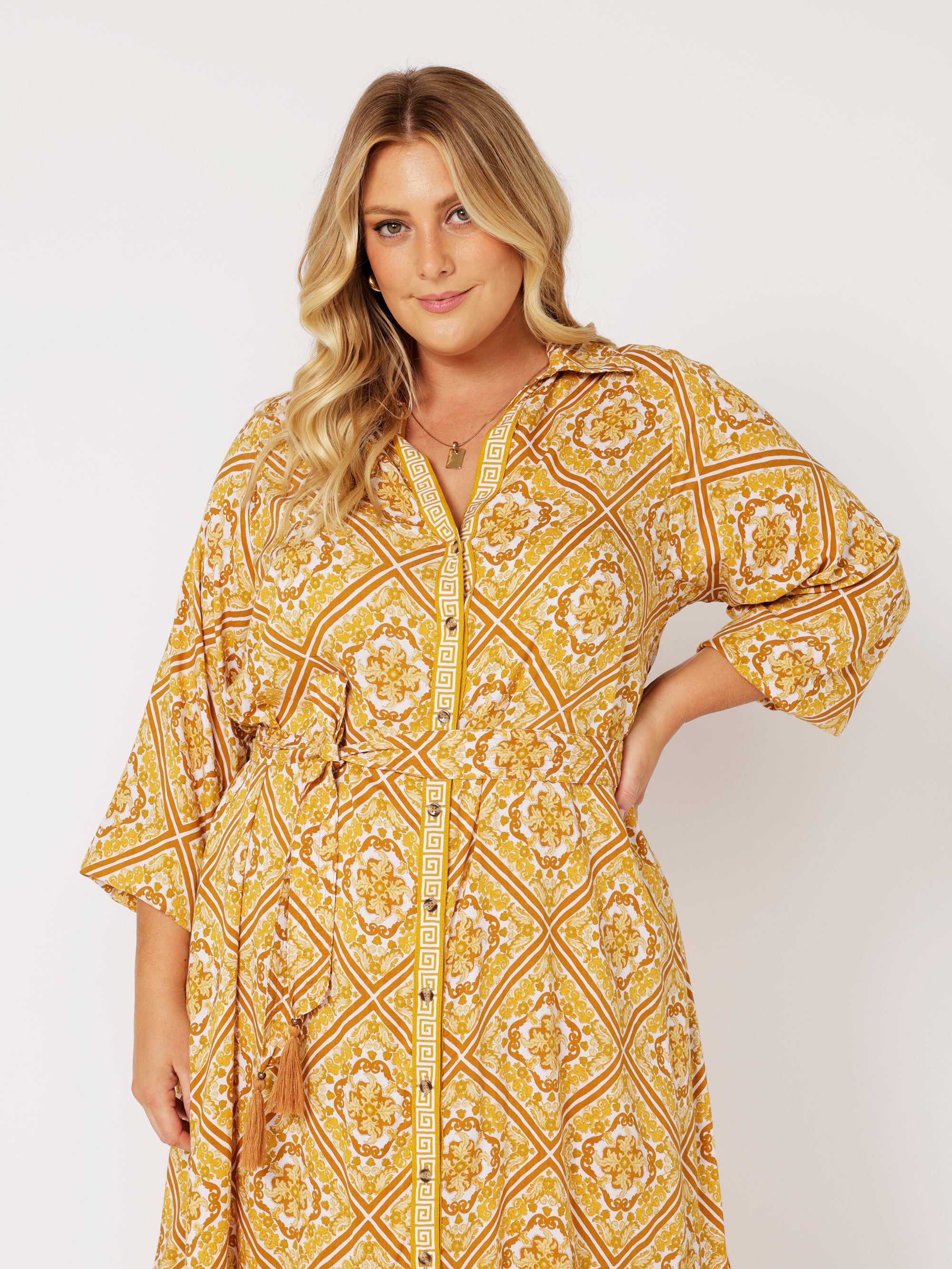 Bentley Shirt Dress MAXI | Golden Tile - Saffron Road