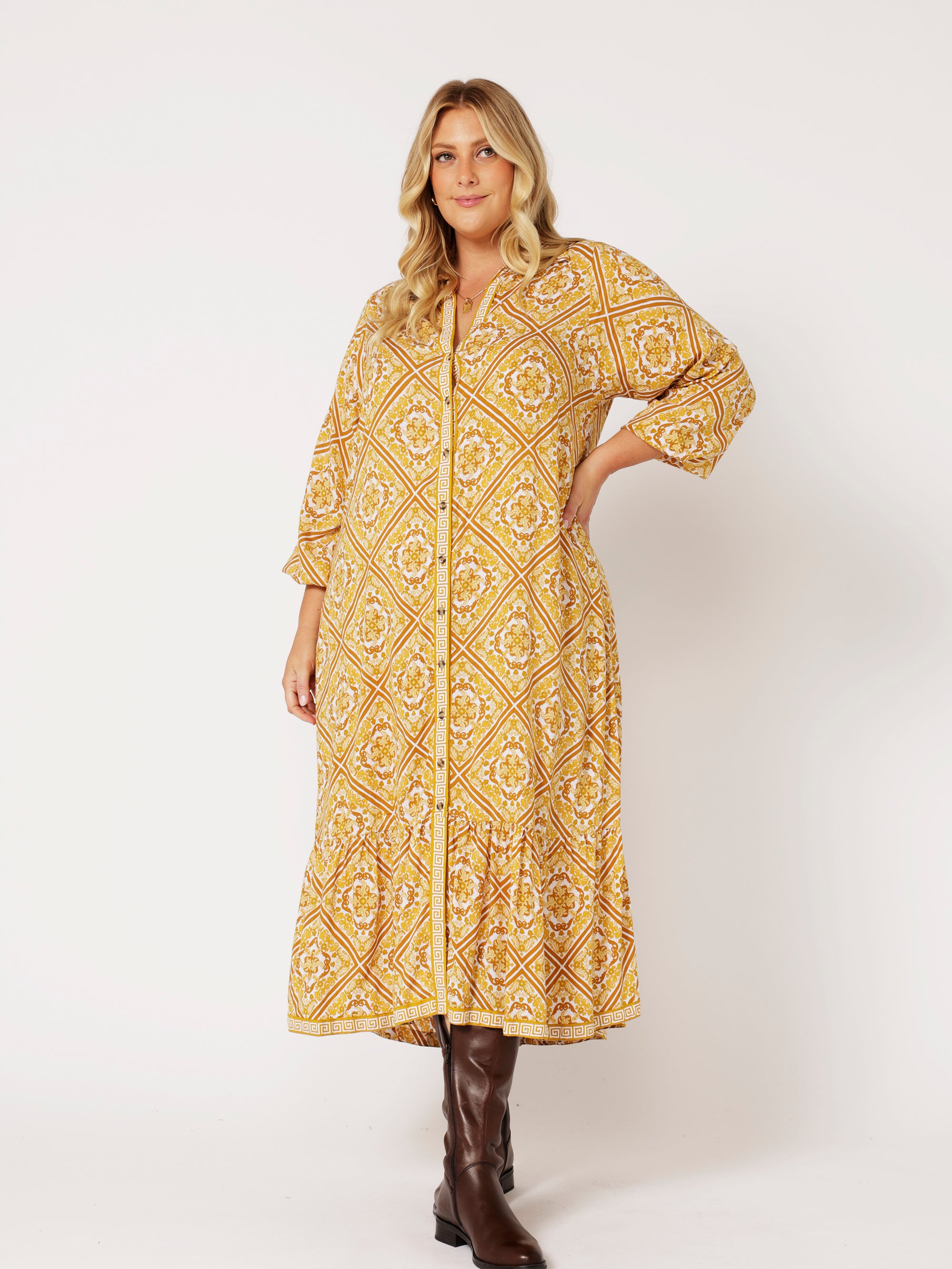 Bentley Shirt Dress MAXI | Golden Tile - Saffron Road