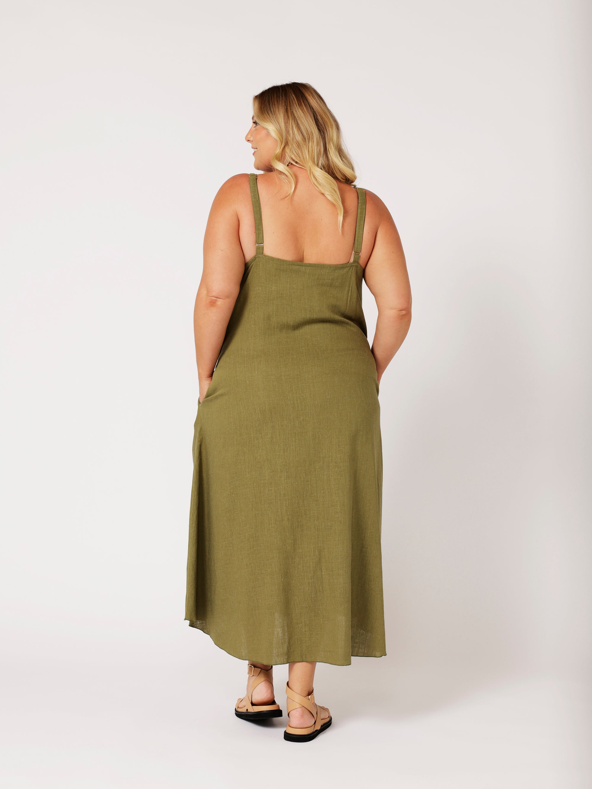 A-line Slip Dress | Olive | Viscose Linen - Saffron Road