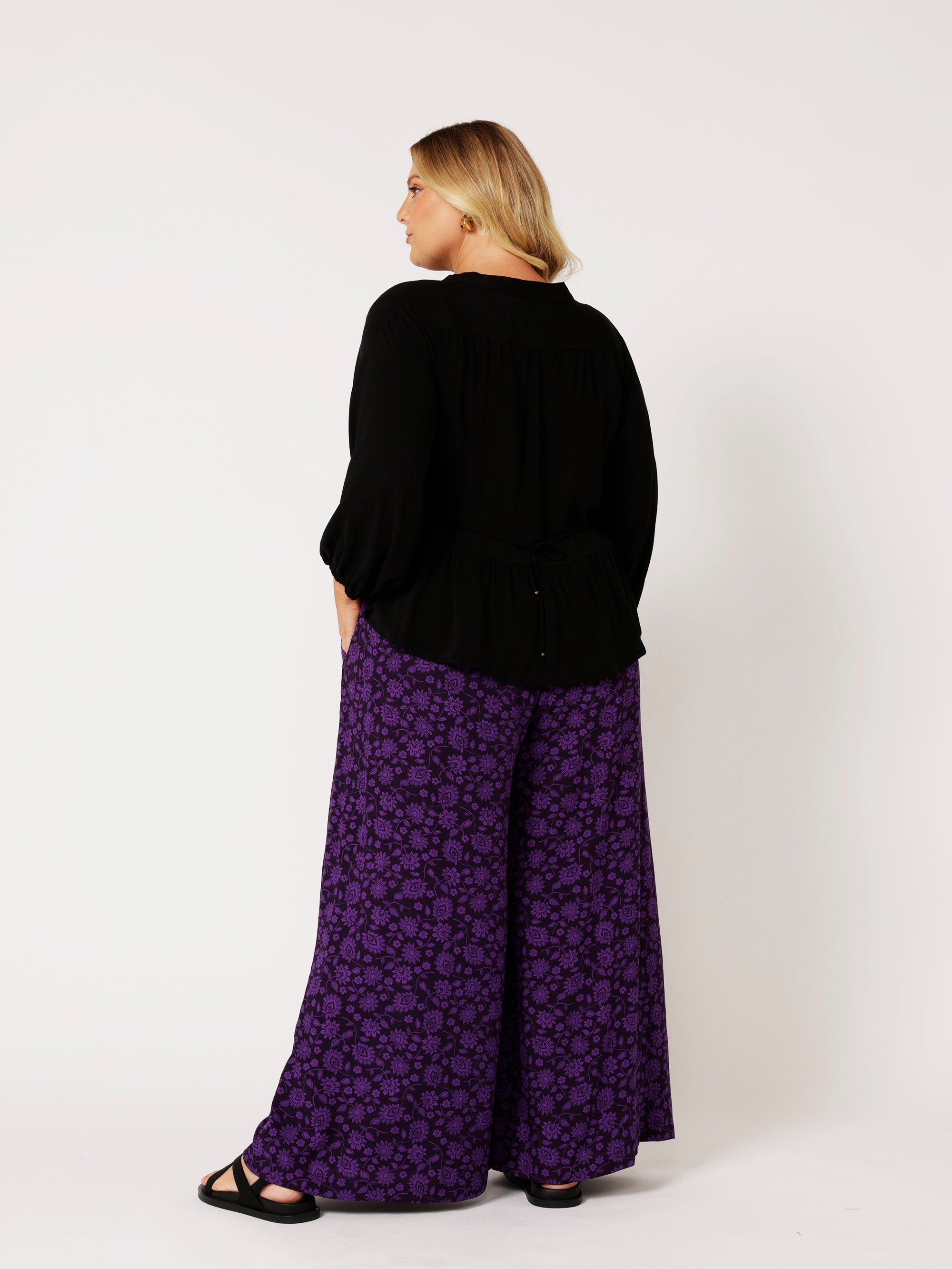 Palazzo Pant | Purple Flower - Saffron Road