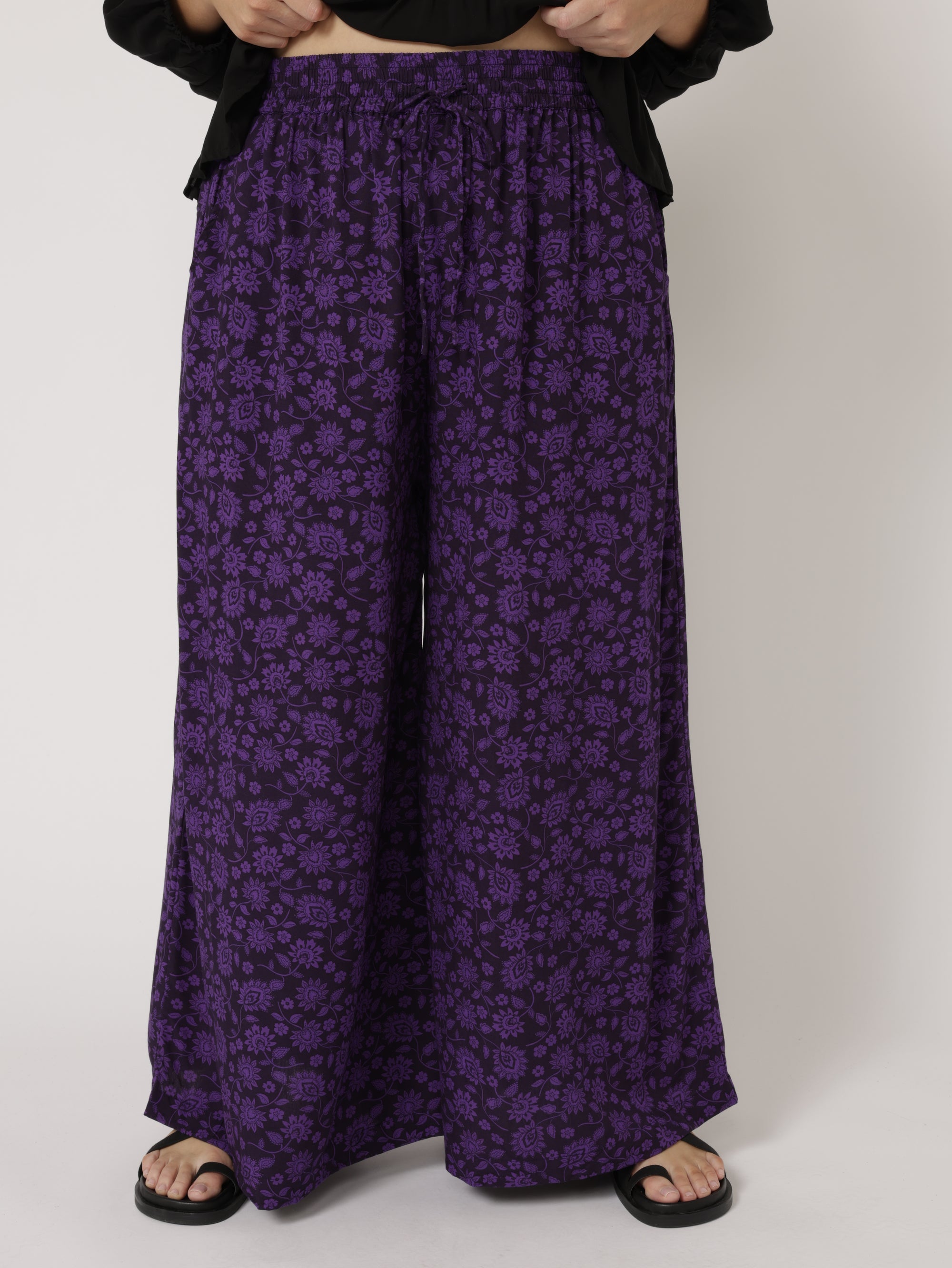Palazzo Pant | Purple Flower - Saffron Road