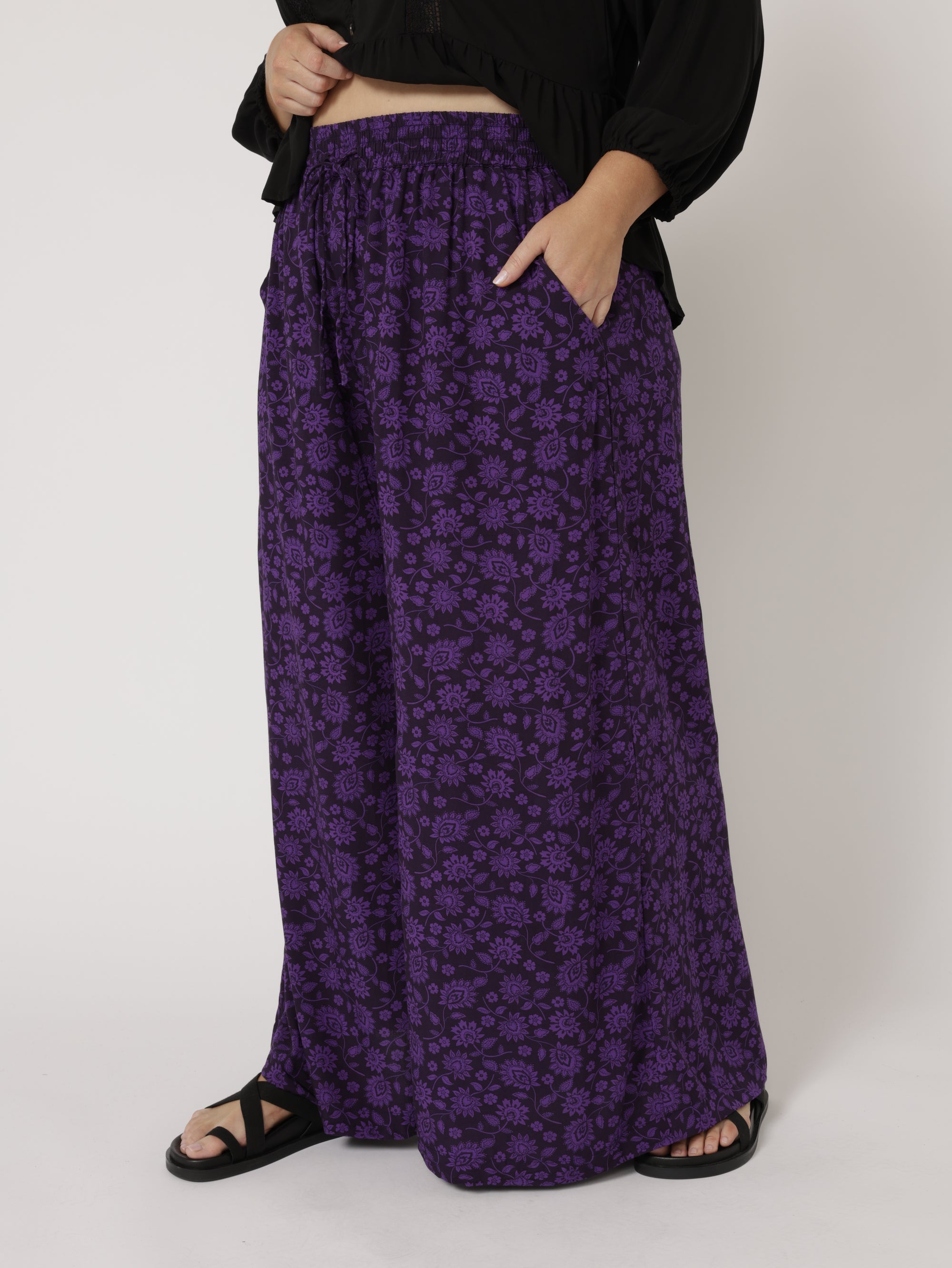 Palazzo Pant | Purple Flower - Saffron Road