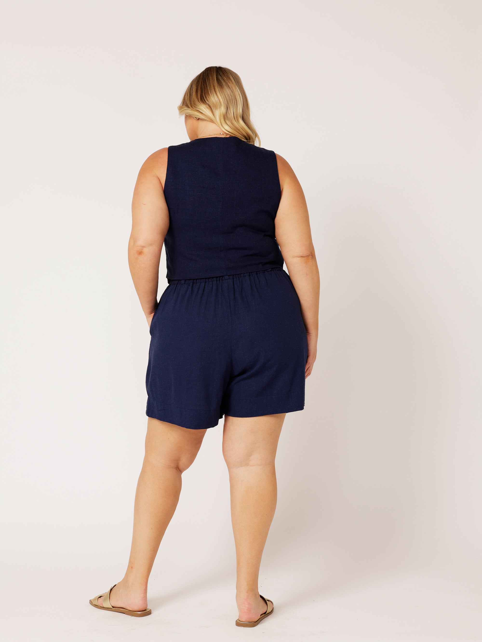 Belted Short | Navy | Viscose Linen - Saffron Road