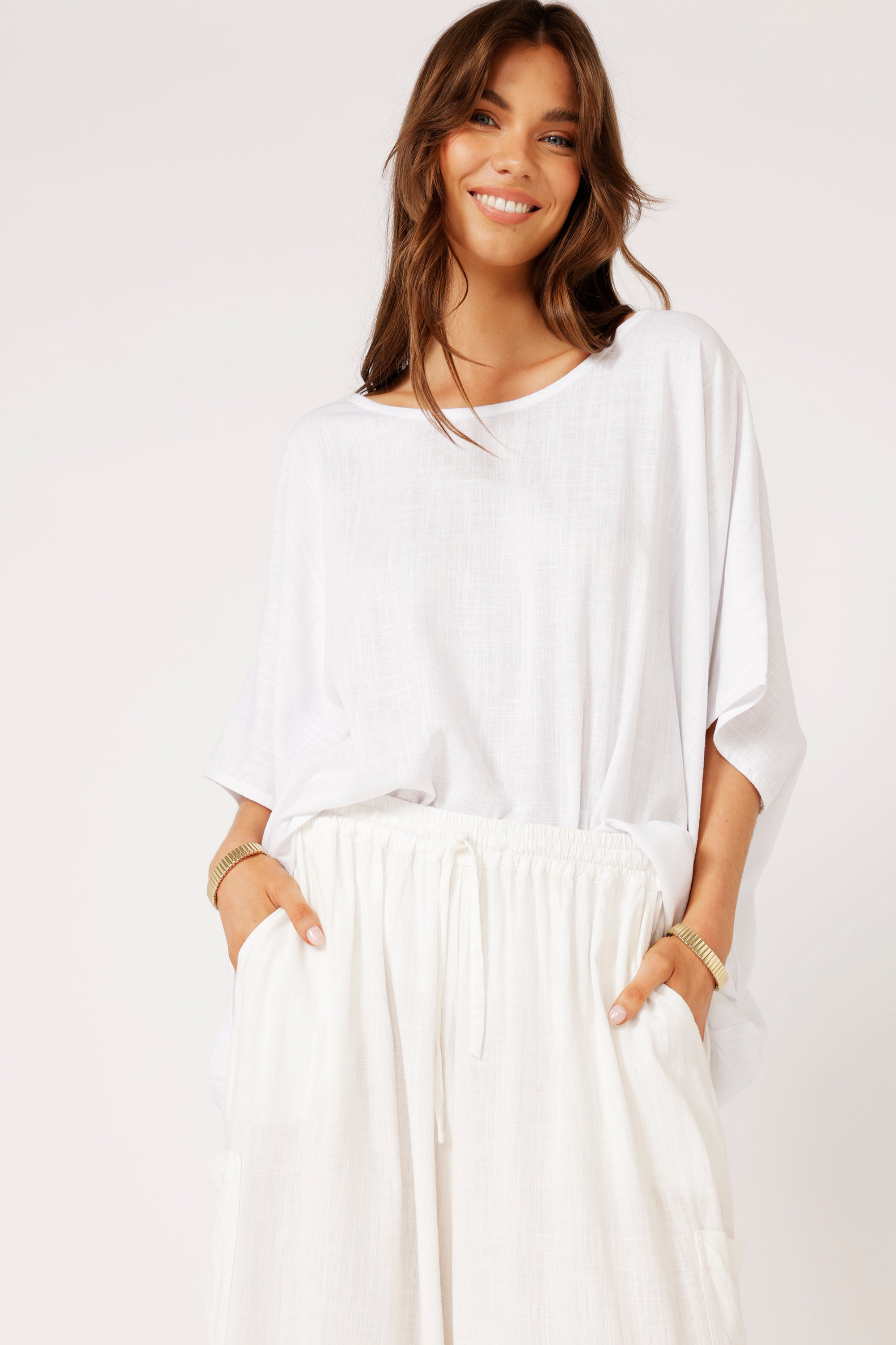 The Nat Top | White | Viscose Linen - Saffron Road