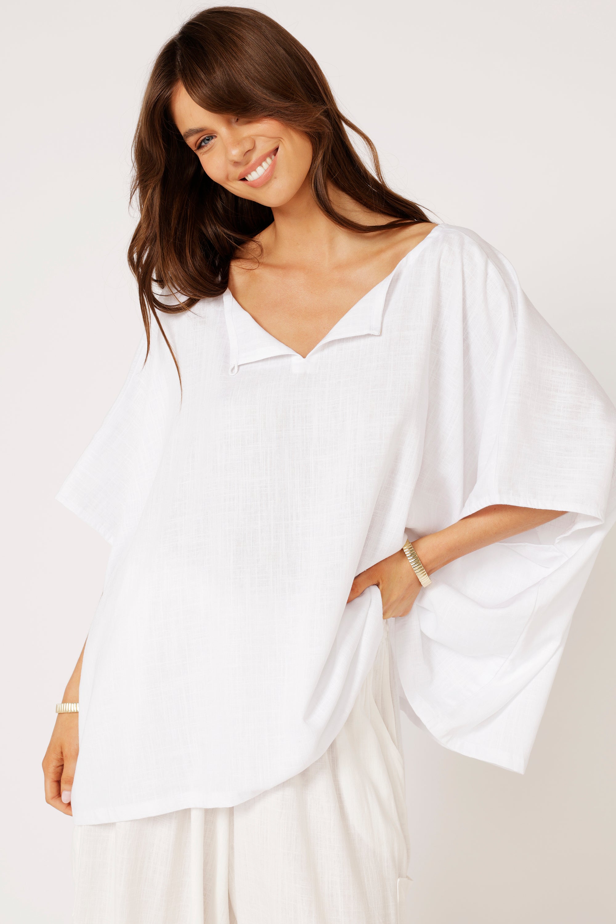 The Nat Top | White | Viscose Linen - Saffron Road