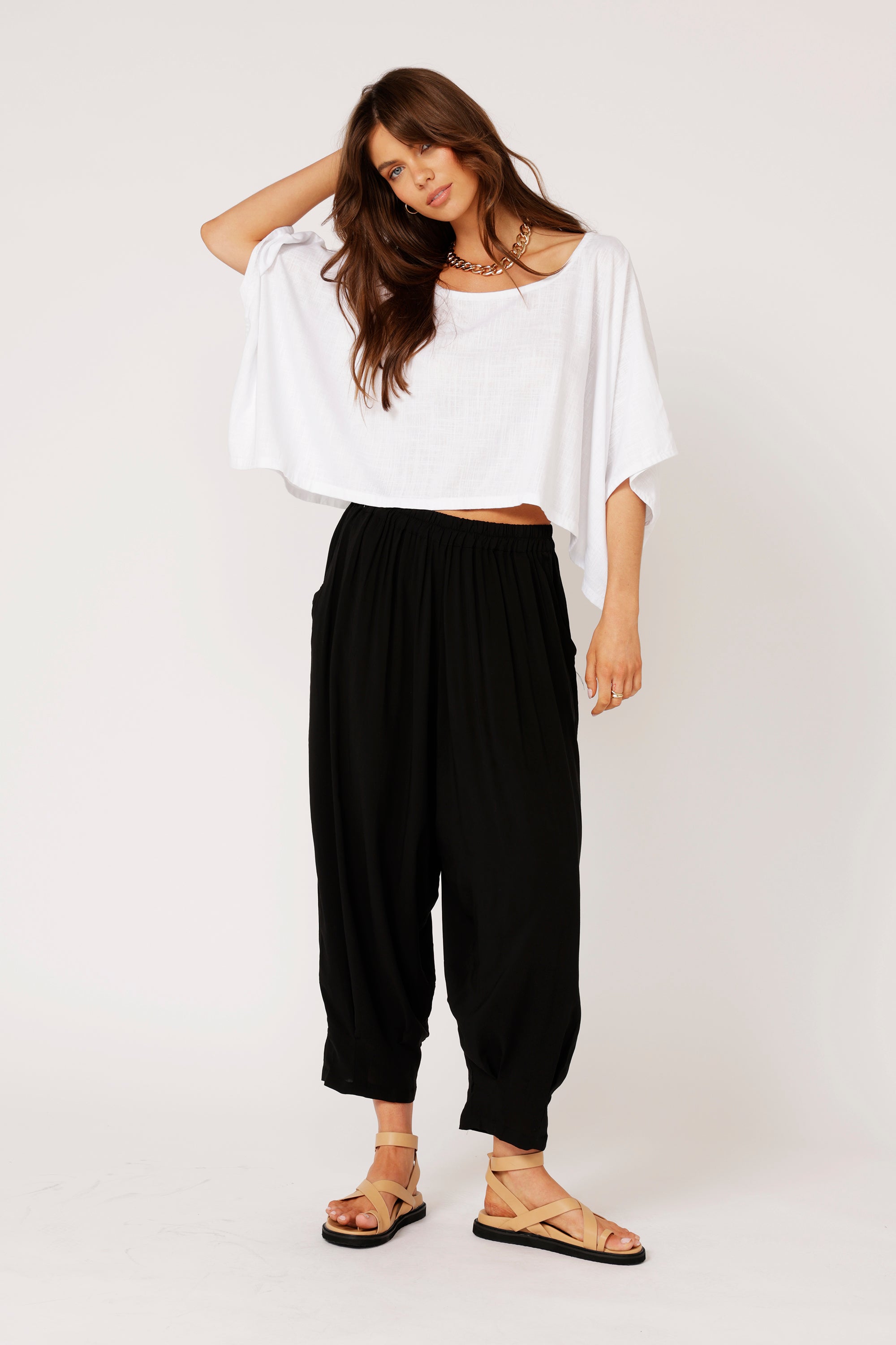 The Nat Top (Cropped) | White Linen - Saffron Road