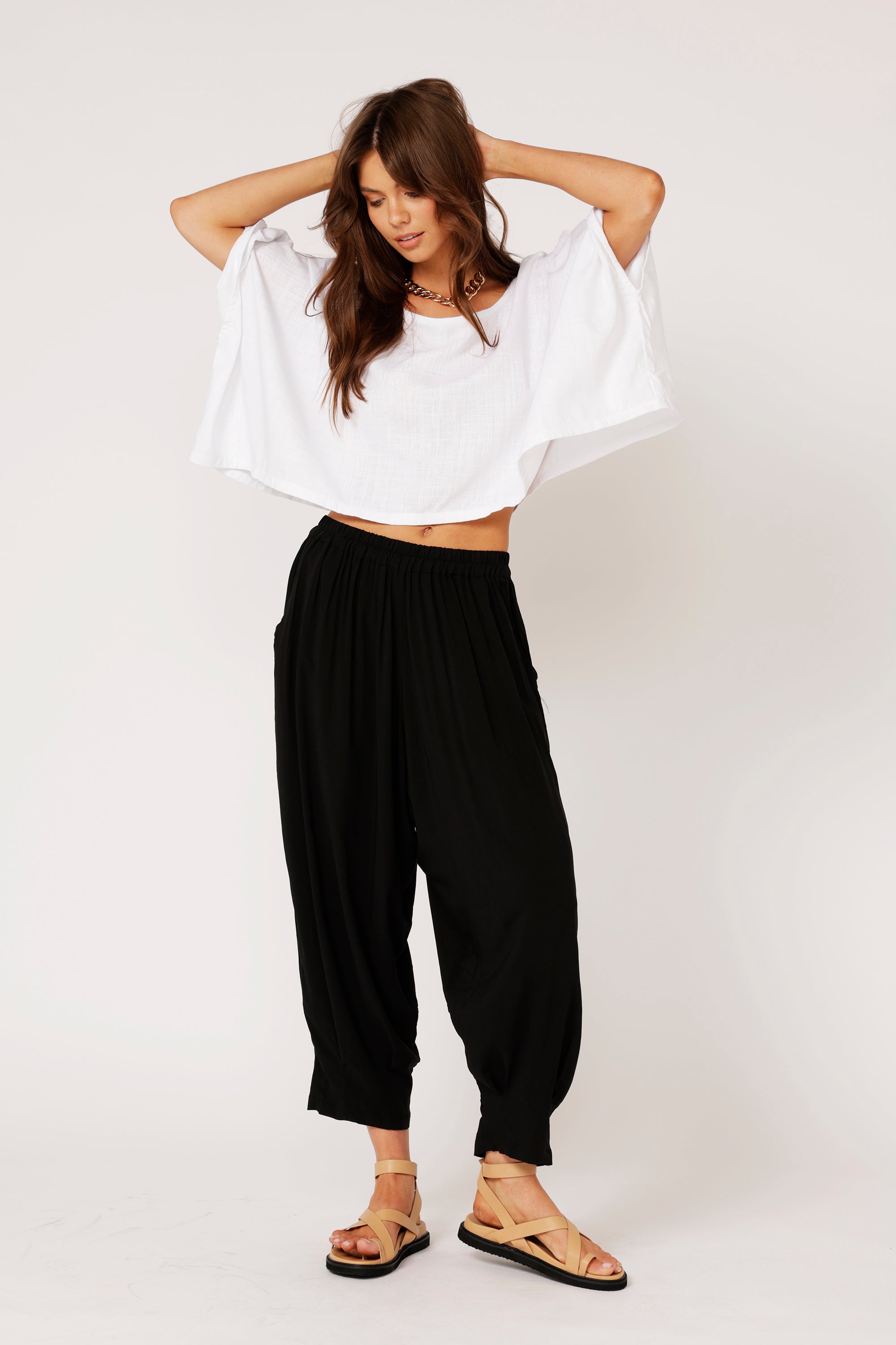 The Nat Top (Cropped) | White Linen - Saffron Road