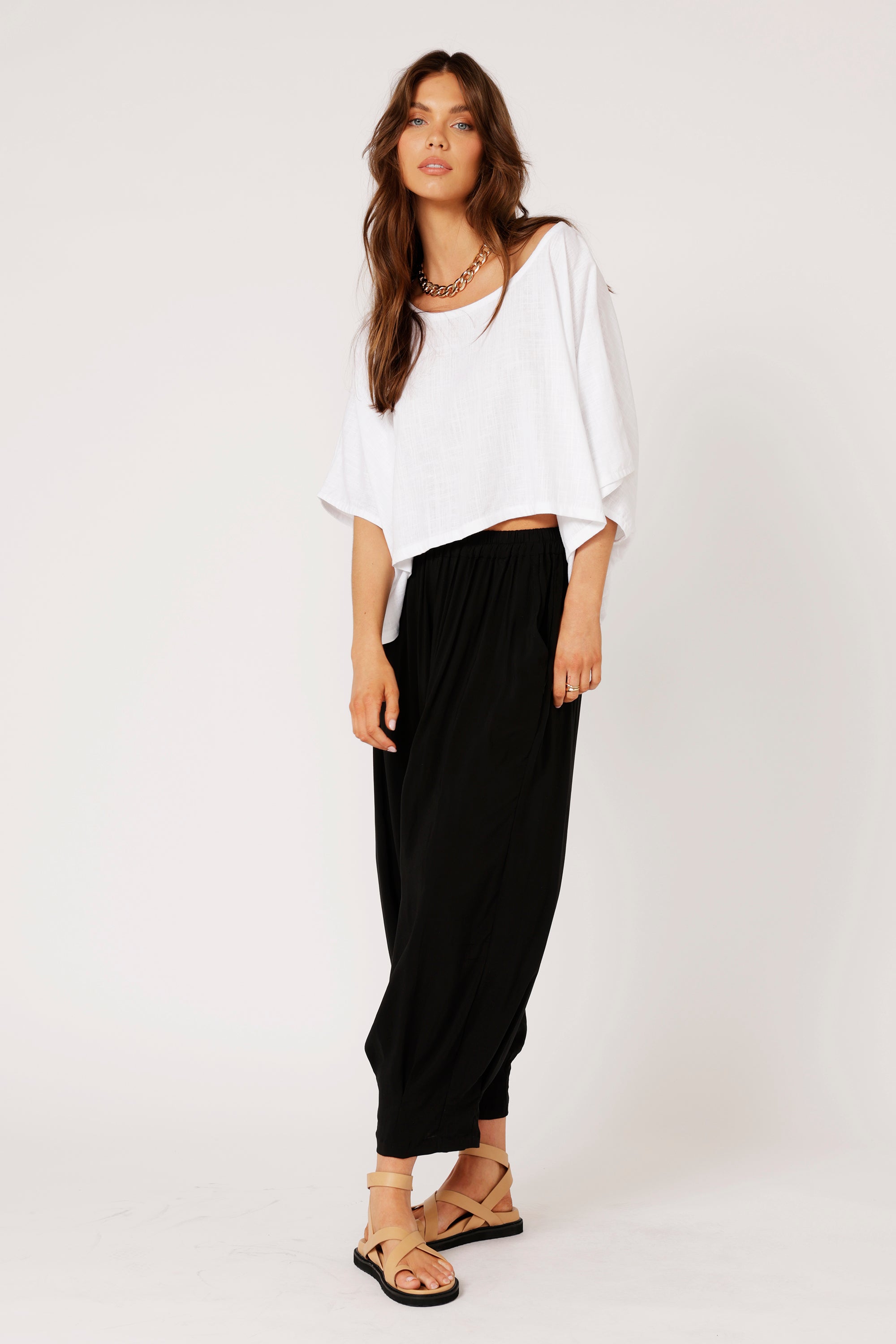 The Nat Top (Cropped) | White Linen - Saffron Road