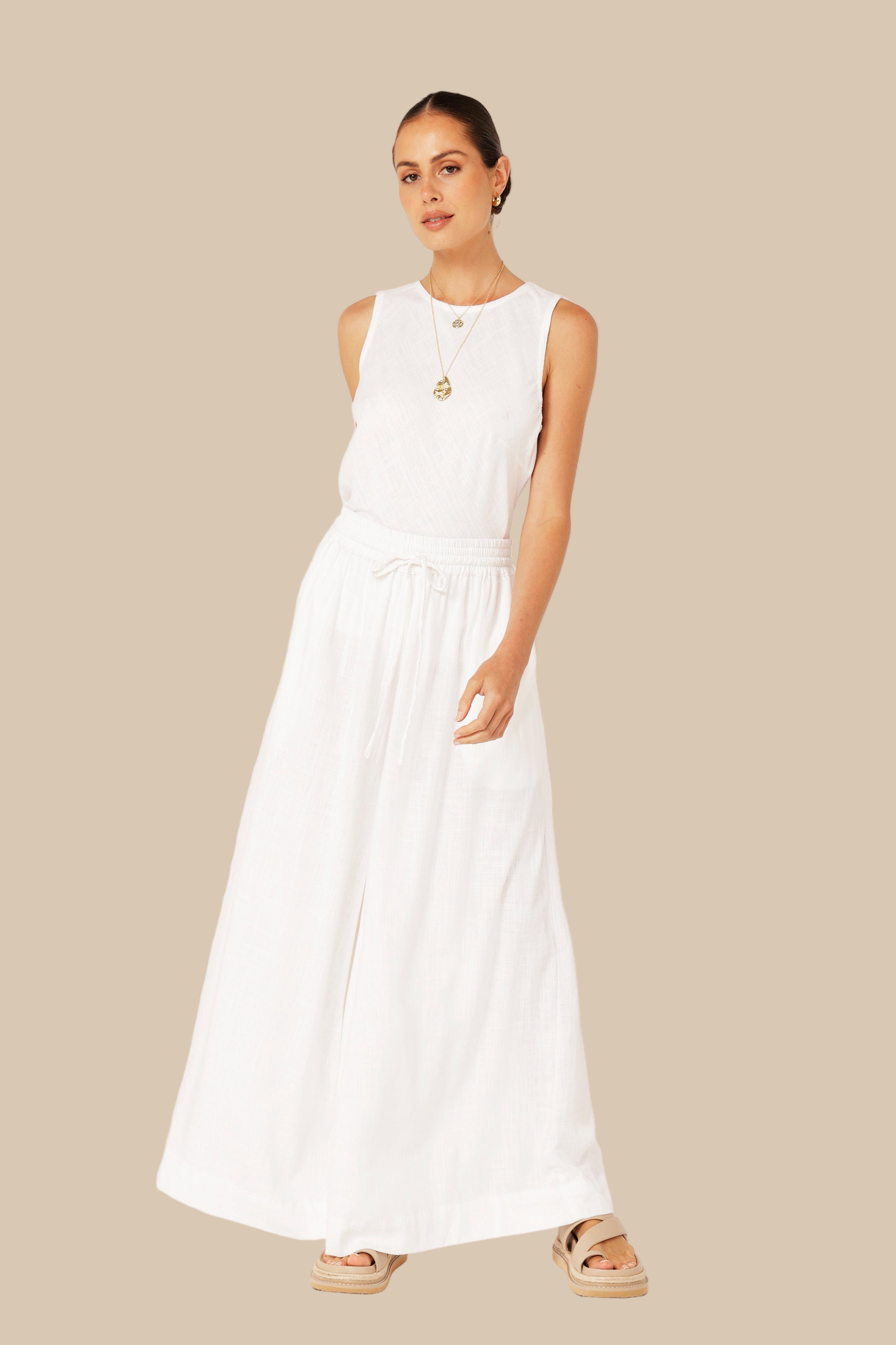 Palazzo Pant | Off White | Linen Viscose - Saffron Road