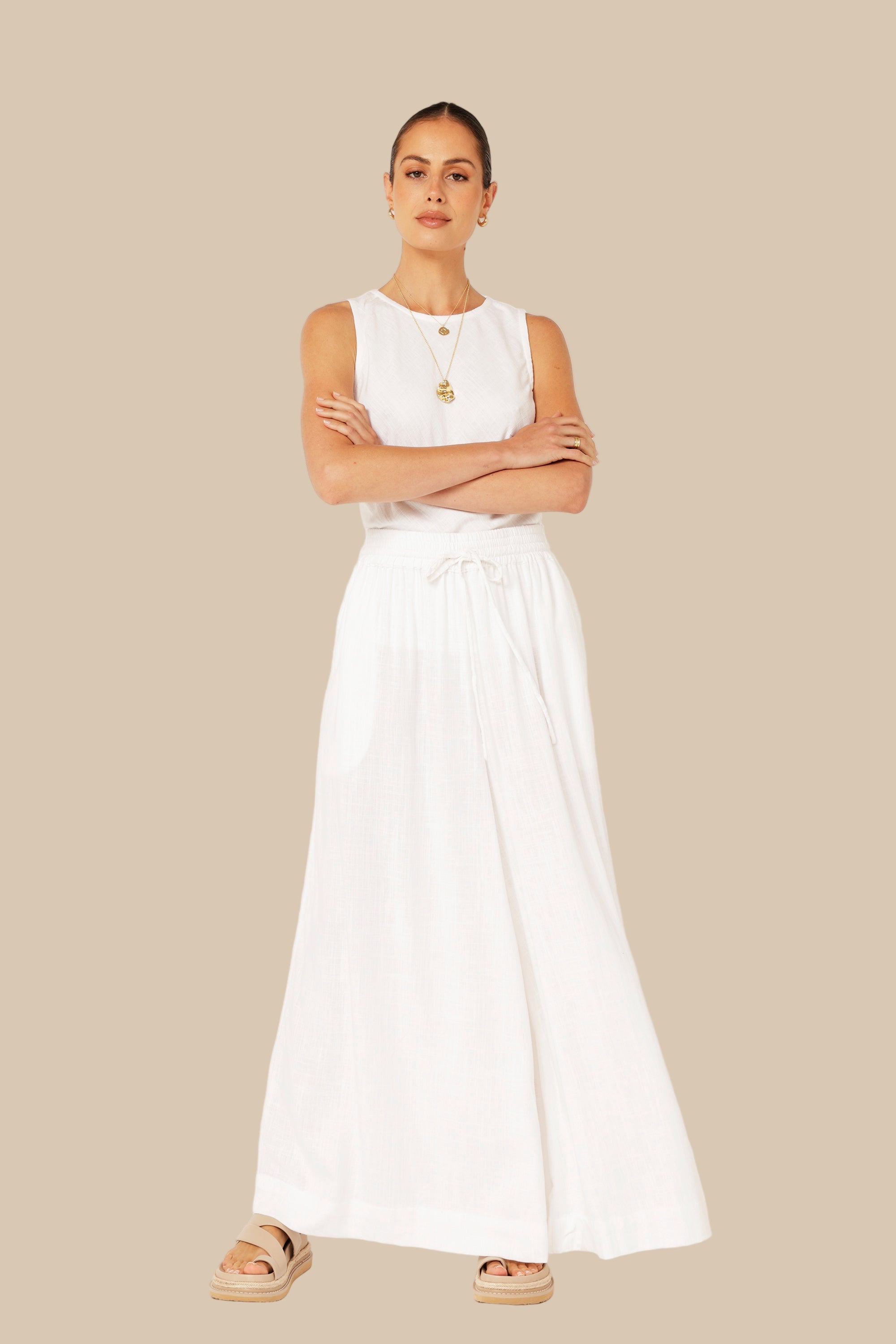 Palazzo Pant | Off White | Linen Viscose - Saffron Road