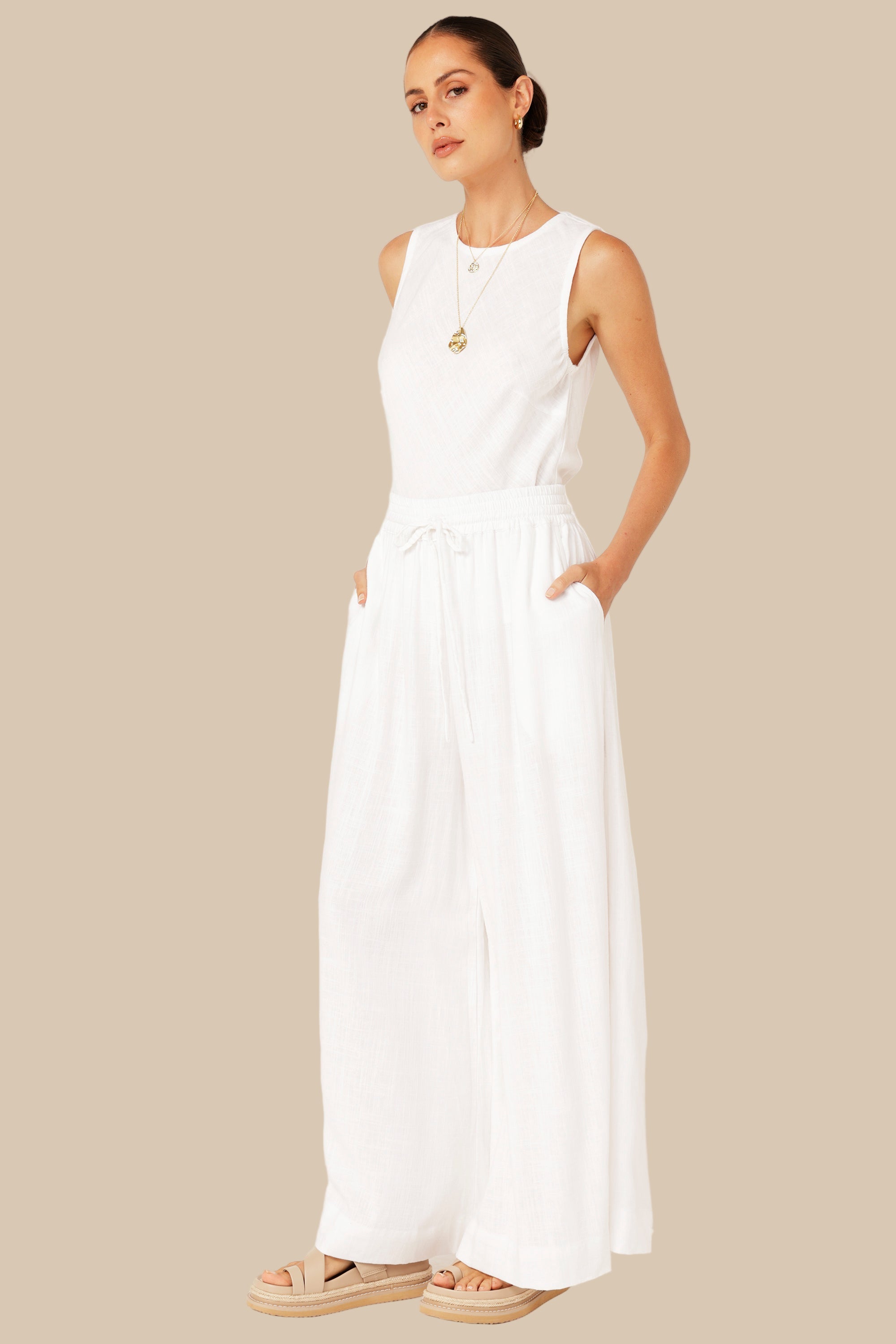 Palazzo Pant | Off White | Linen Viscose - Saffron Road