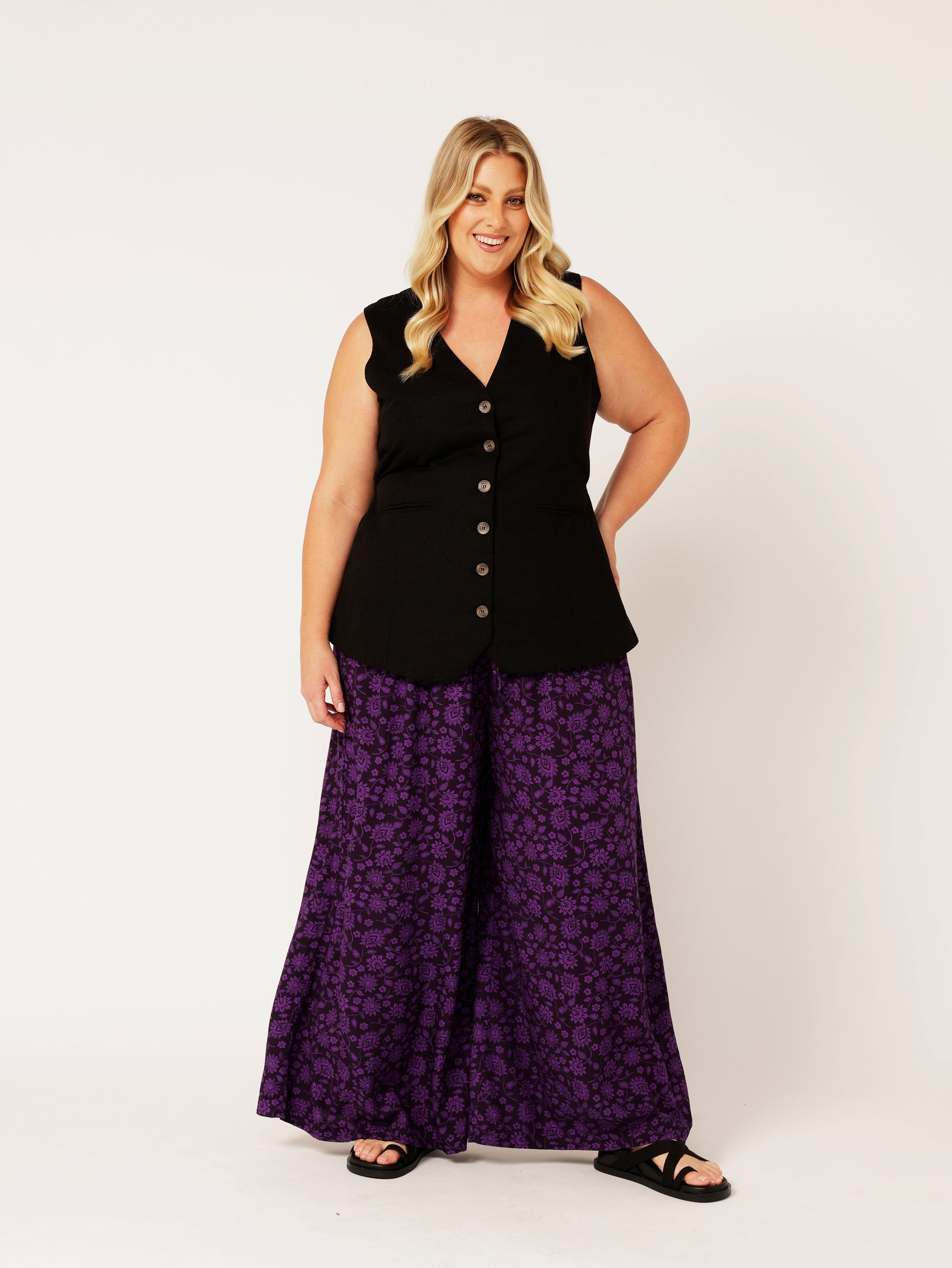 Palazzo Pant | Purple Flower - Saffron Road