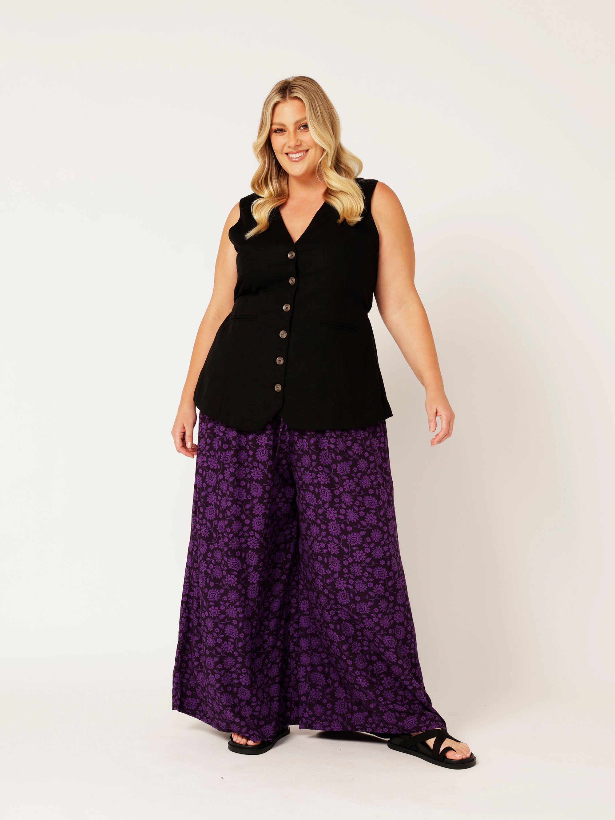 Palazzo Pant | Purple Flower - Saffron Road