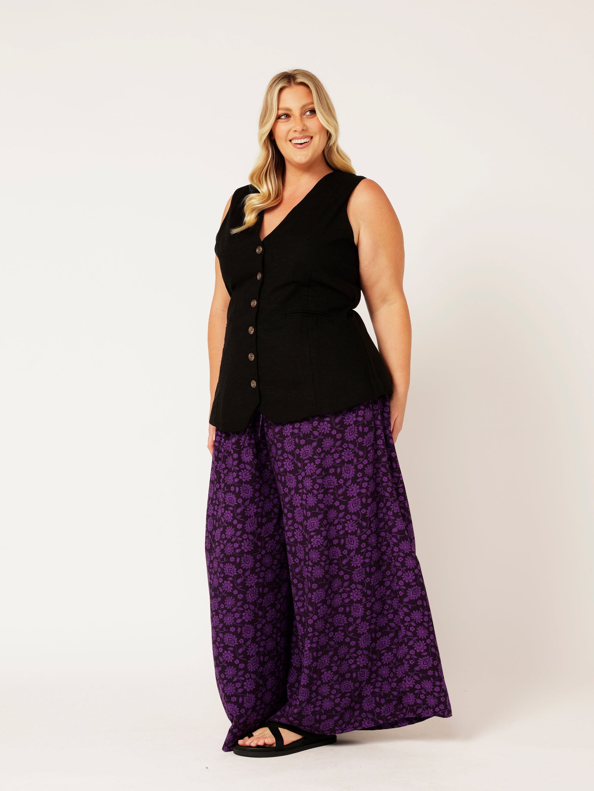Palazzo Pant | Purple Flower - Saffron Road
