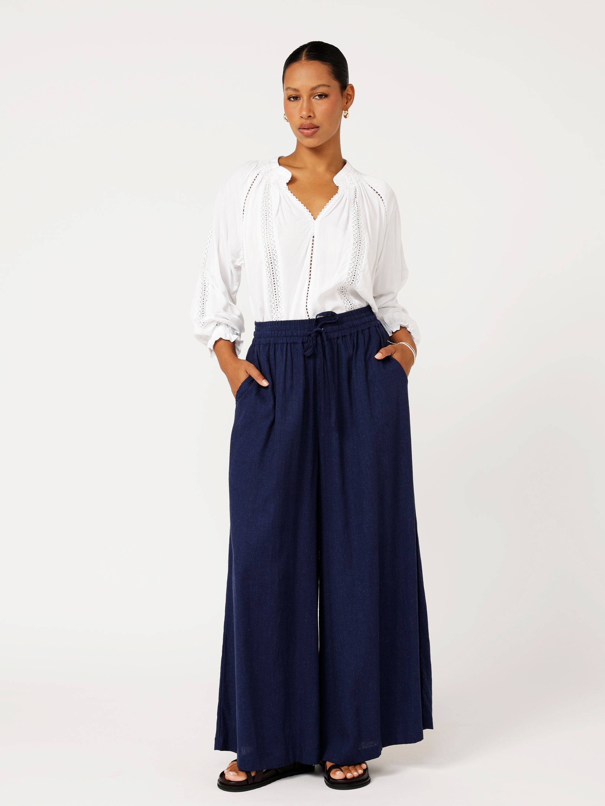 Palazzo Pant | Navy | Linen Viscose