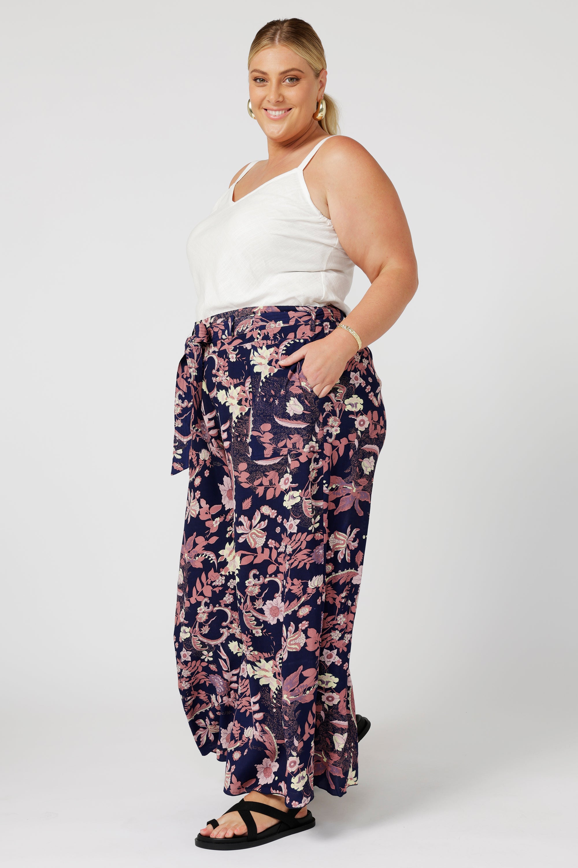 Wide Leg Lounge Pants | Midnight Garden Purple - Saffron Road