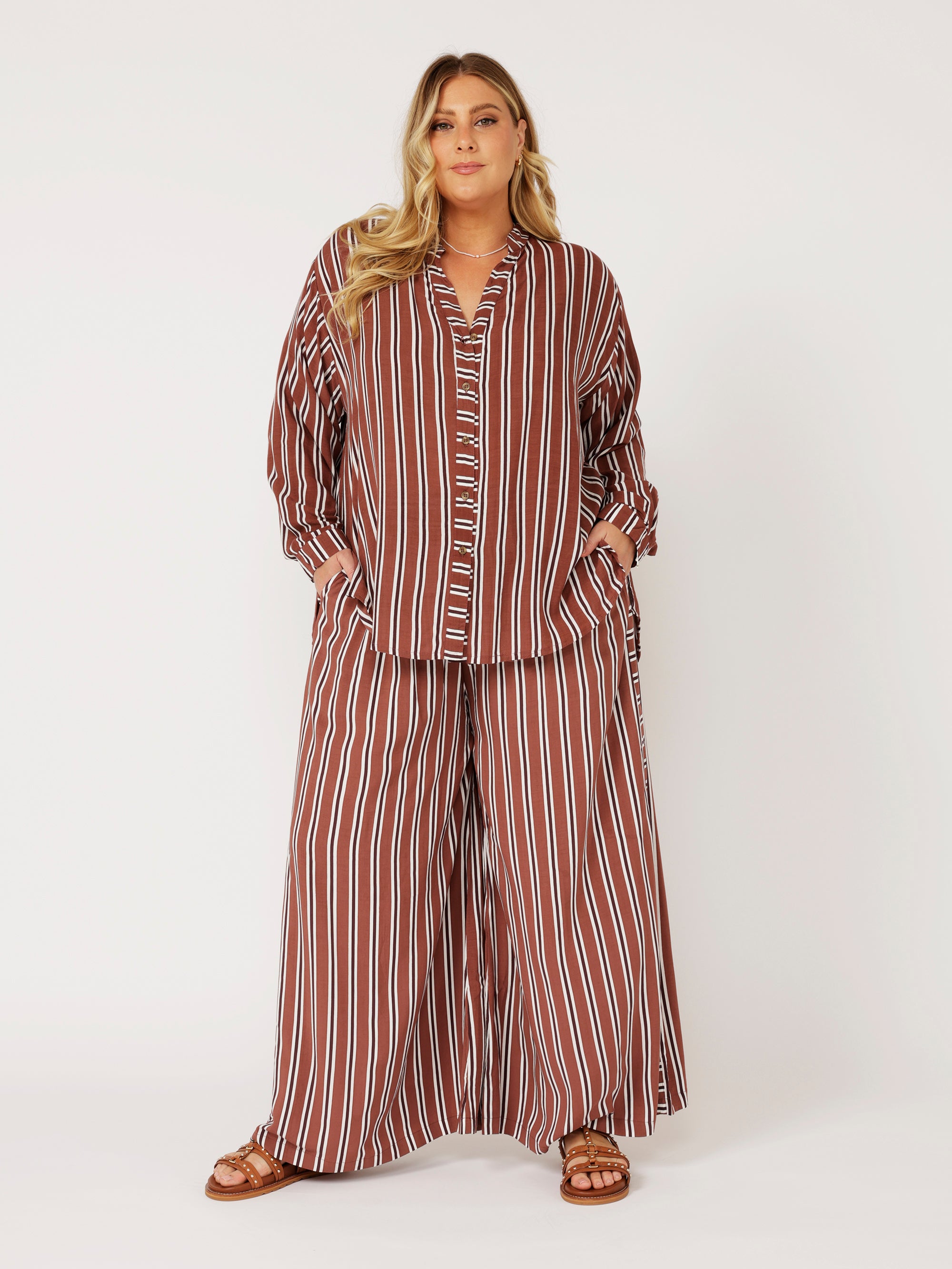 Palazzo Pant | Cocoa Stripe - Saffron Road