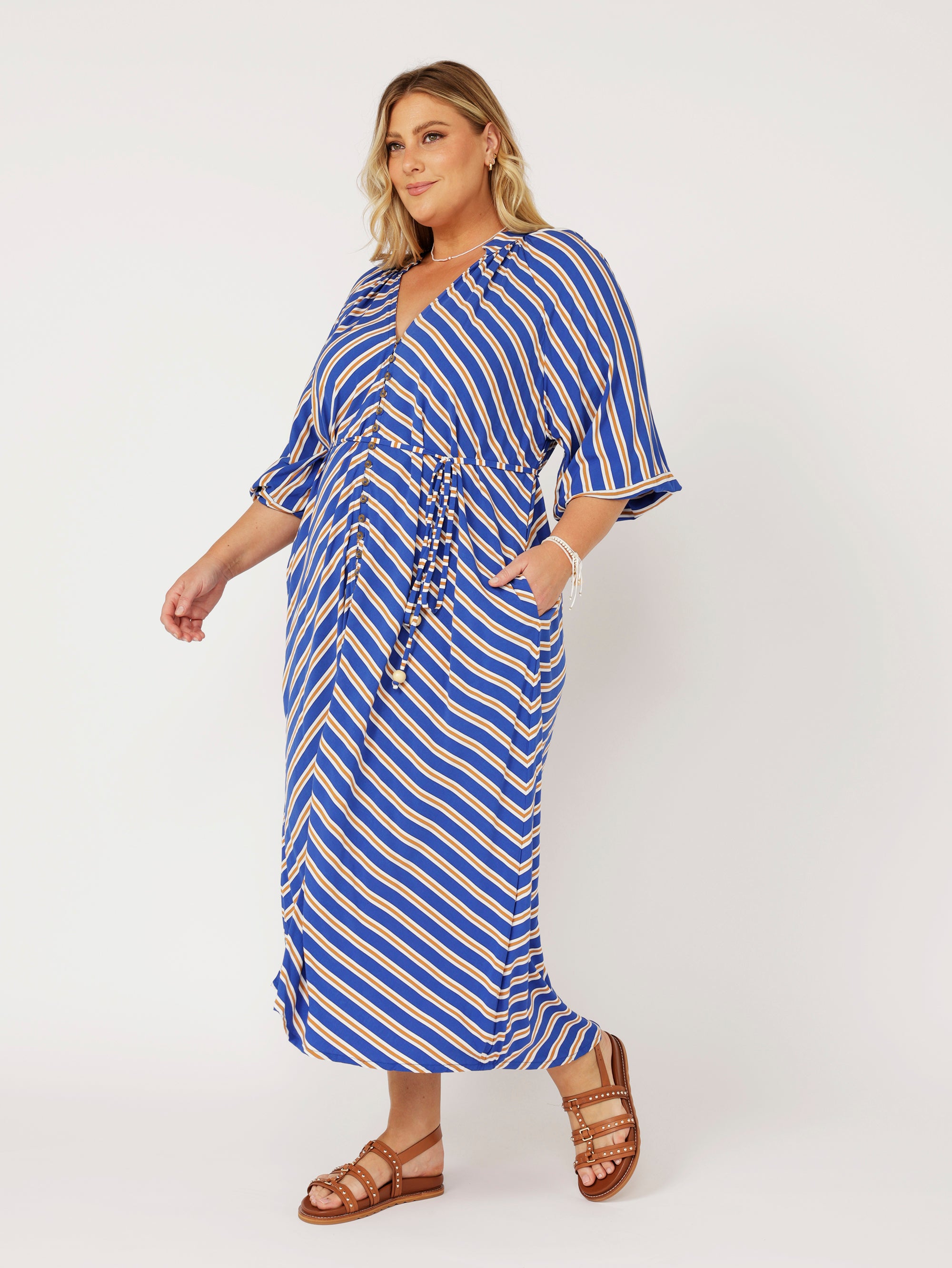 Take Me Away Dress | Royal Blue Stripe - Saffron Road