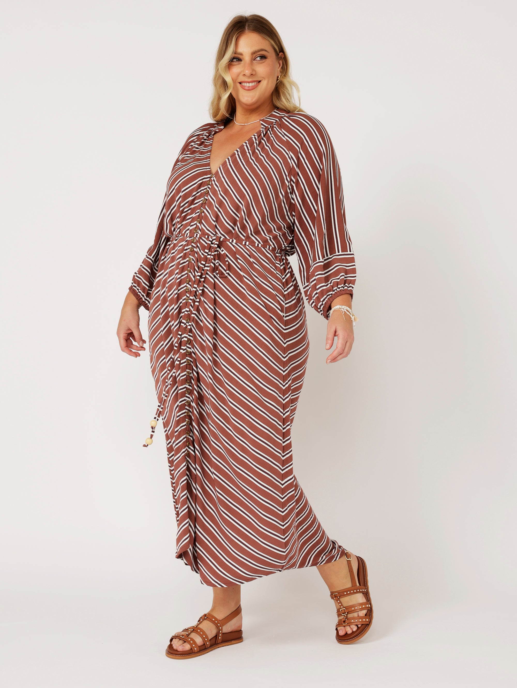 Take Me Away Dress | Cocoa Stripe - Saffron Road
