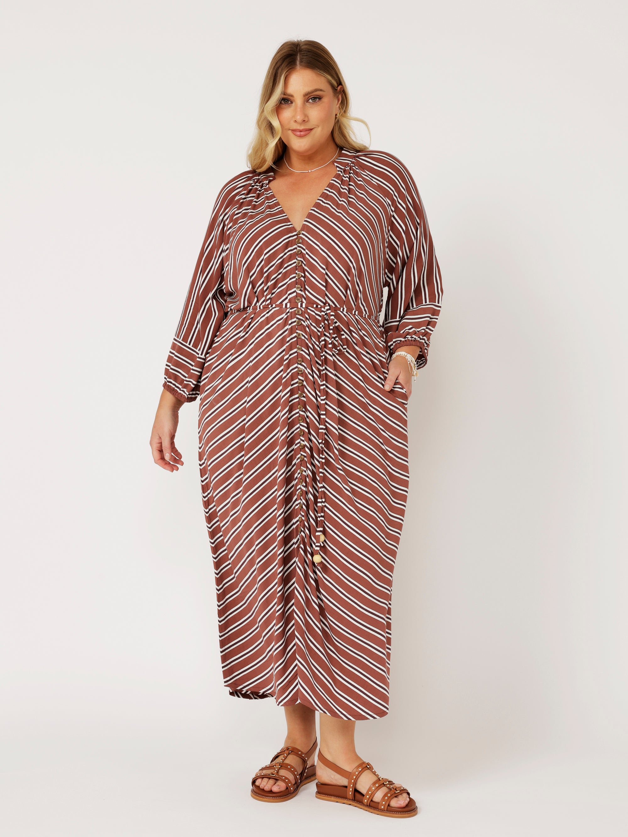 Take Me Away Dress | Cocoa Stripe - Saffron Road