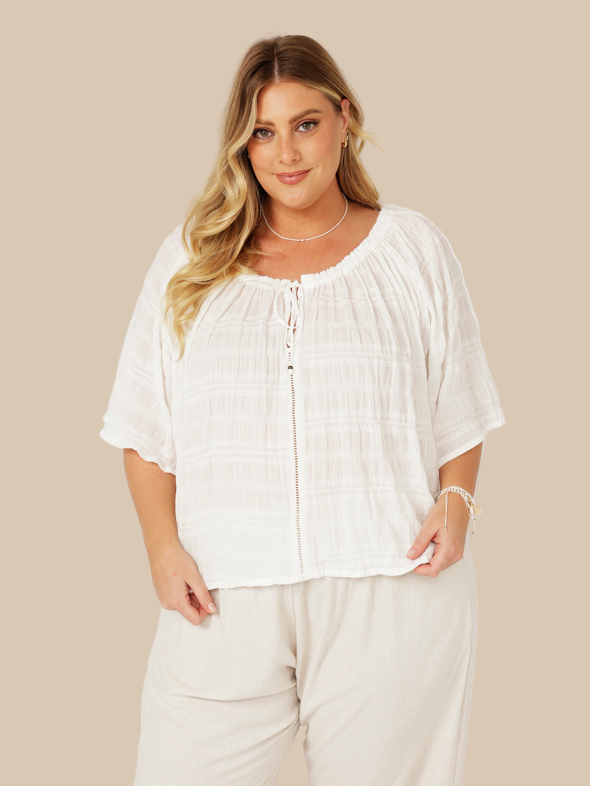 Festival Dreaming Top | Waffle Ecru