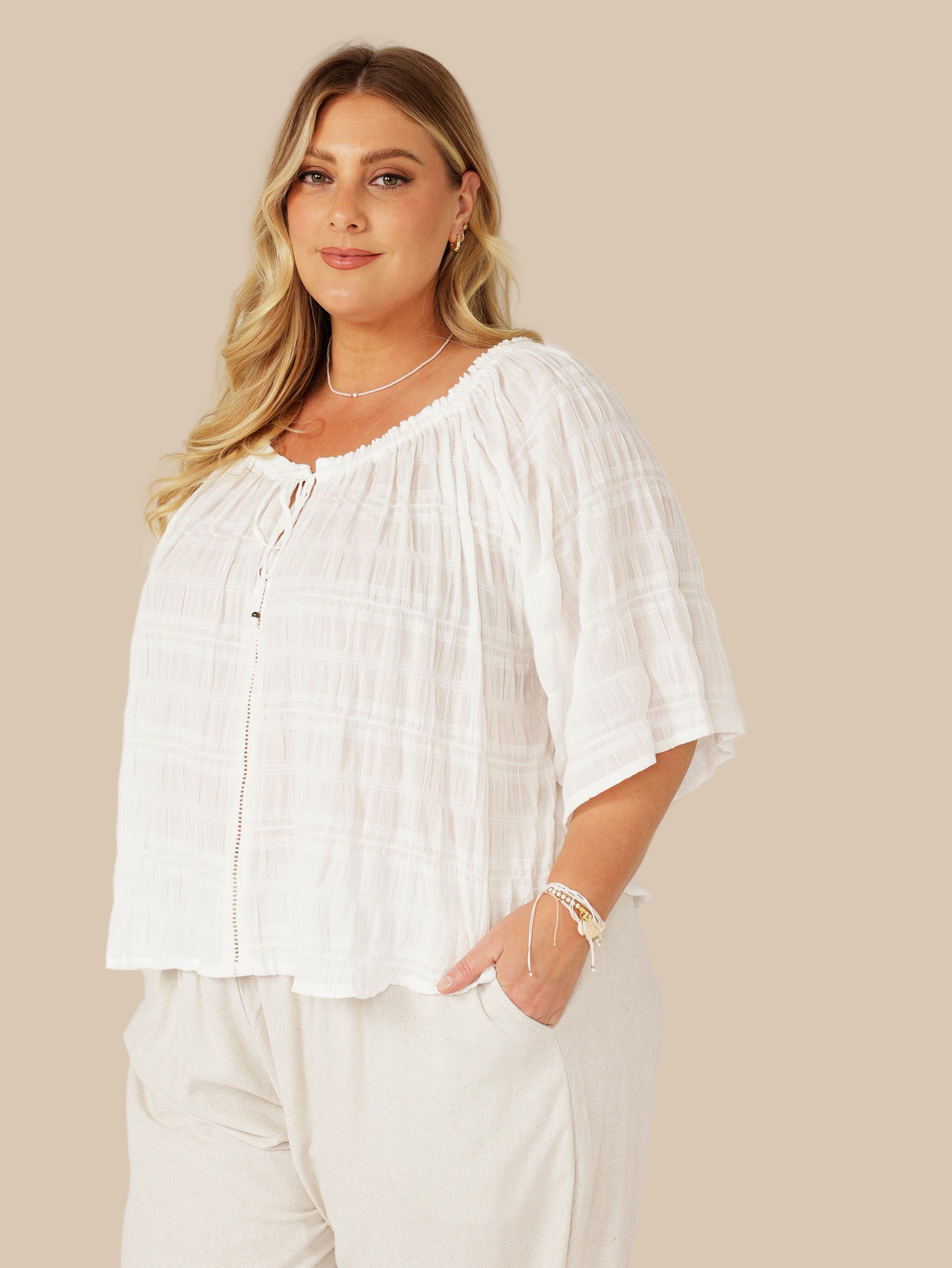 Festival Dreaming Top | Waffle Ecru