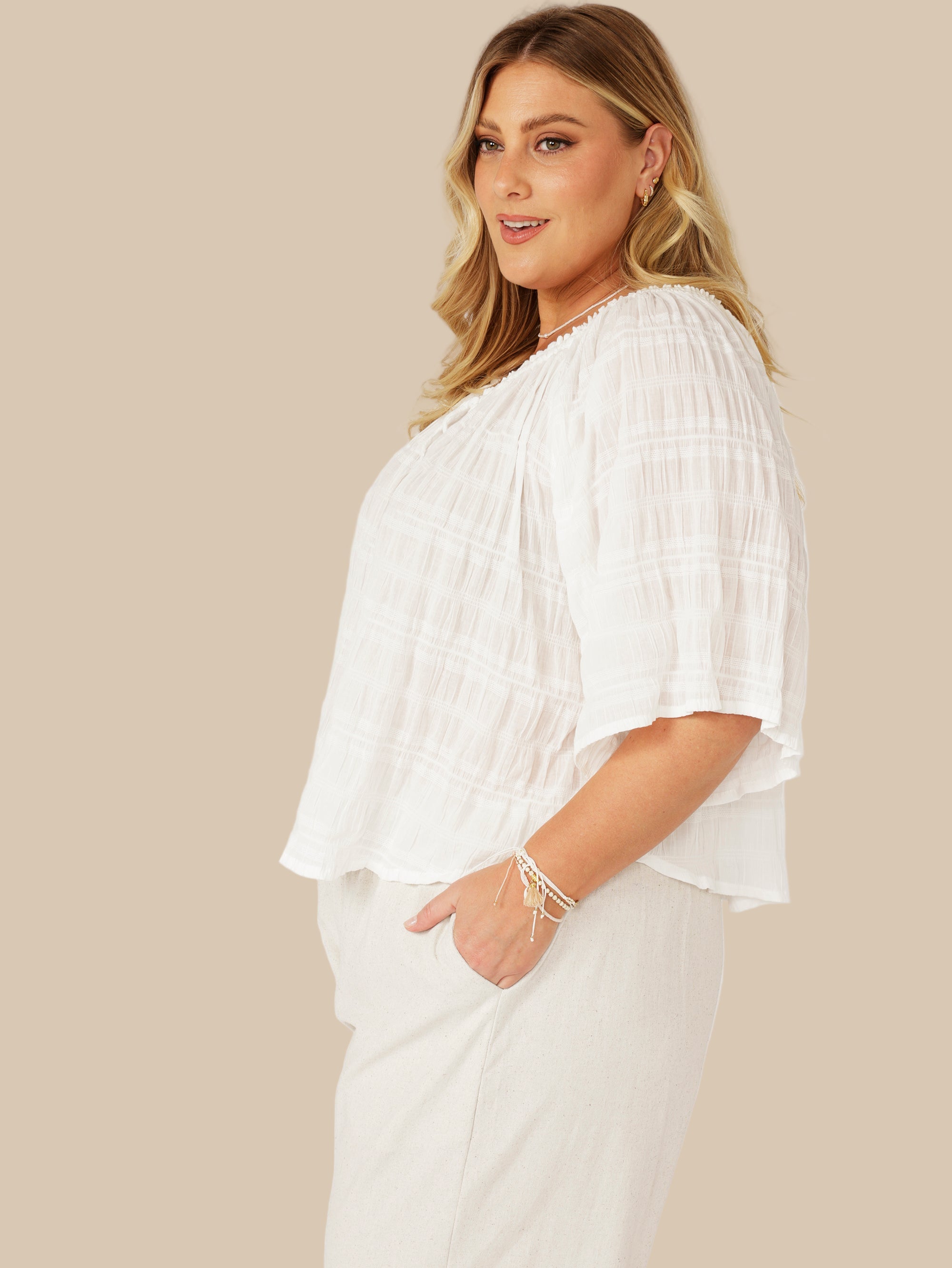 Festival Dreaming Top | Waffle Ecru