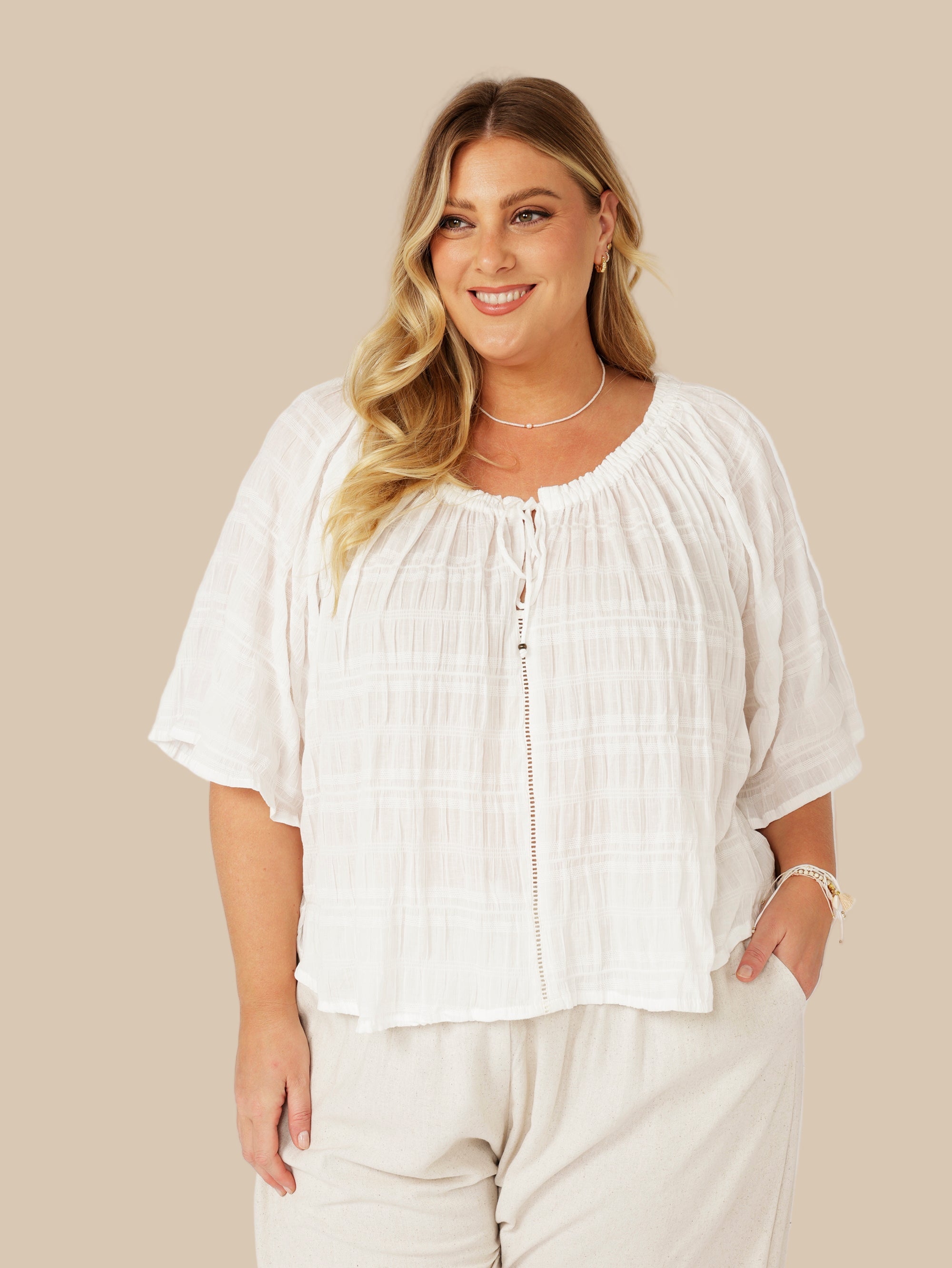 Festival Dreaming Top | Waffle Ecru